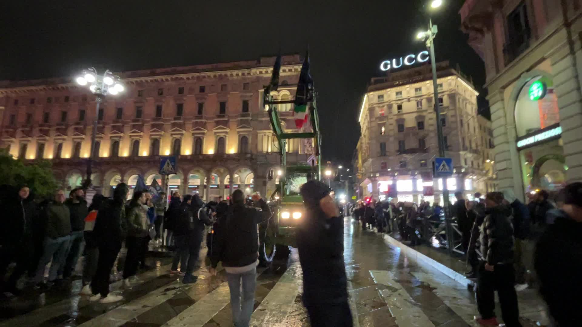 Supporters of FC Internazionale celebrate winning the Serie A title and the 20th Scudetto after the Derby in Milan
