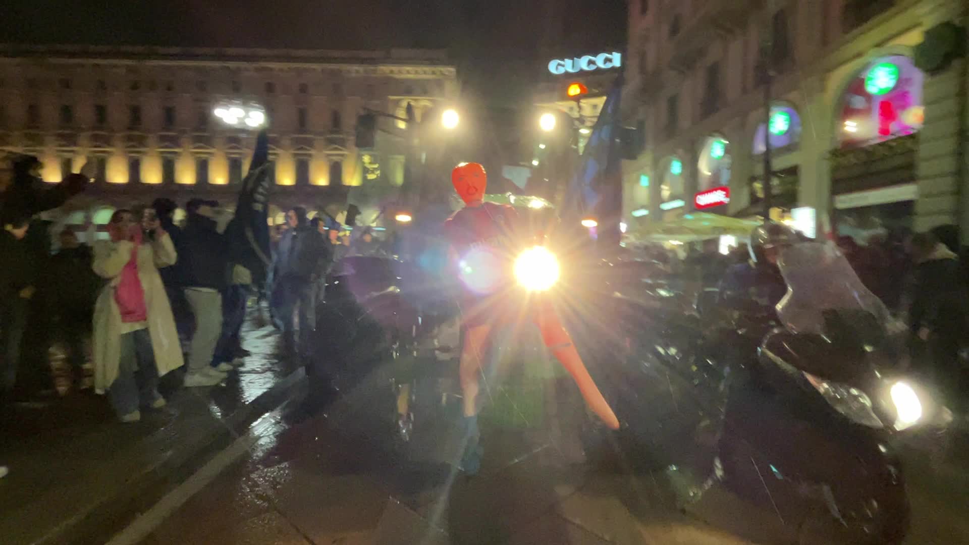 Supporters of FC Internazionale celebrate winning the Serie A title and the 20th Scudetto after the Derby in Milan