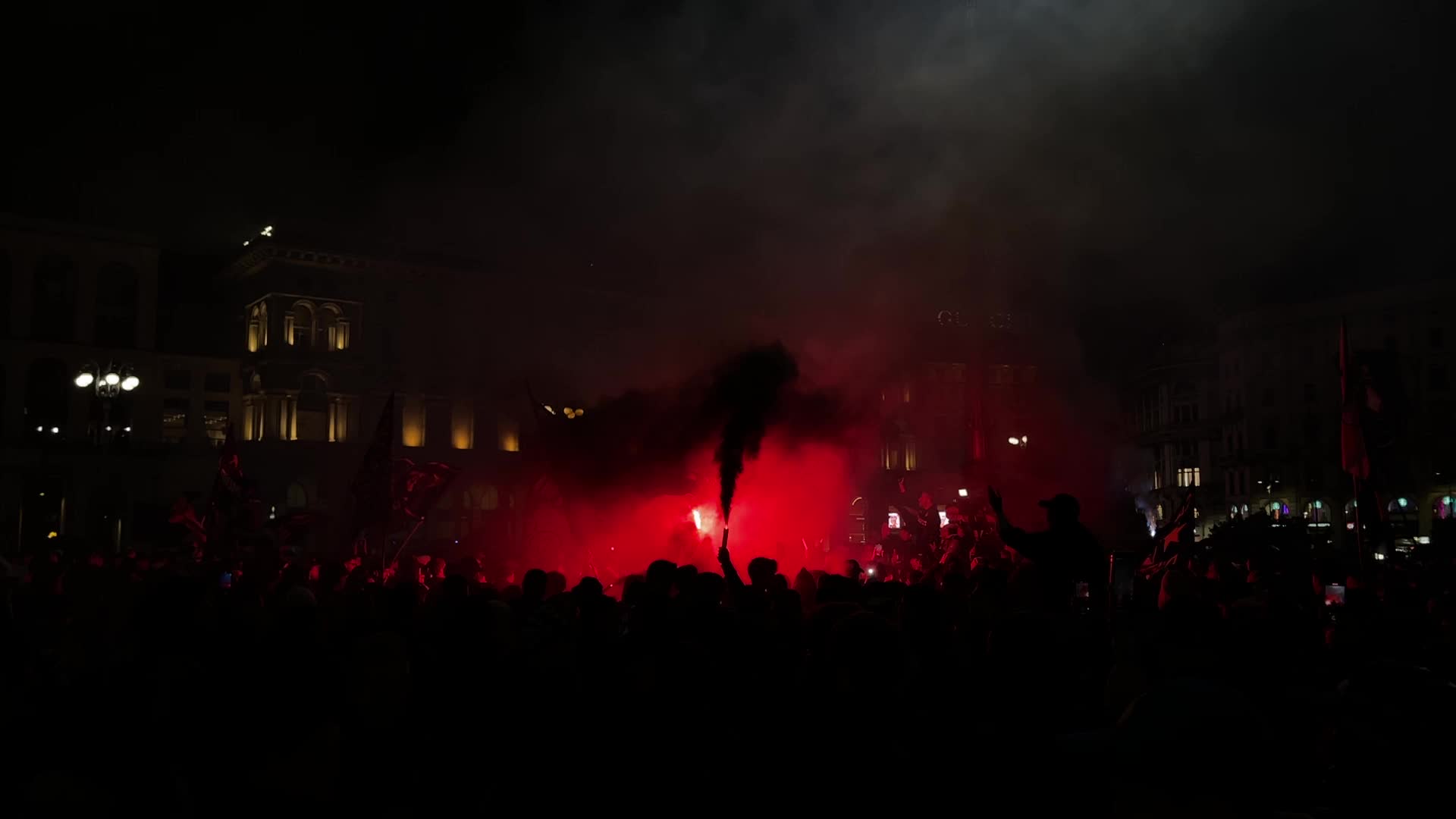 Supporters of FC Internazionale celebrate winning the Serie A title and the 20th Scudetto after the Derby in Milan