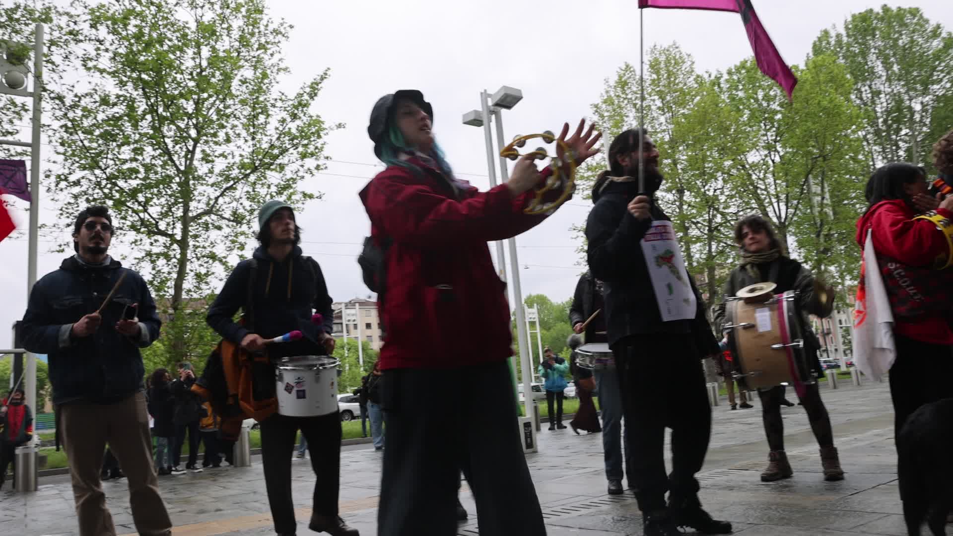 Activists from Extinction Rebellion (XR) protested at the Intesa Sanpaolo skyscraper