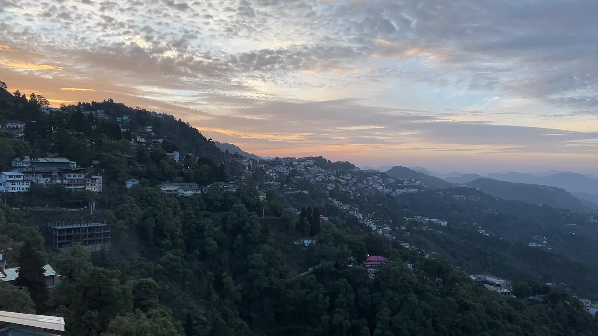 Sunrise over the hill station of Mussoorie