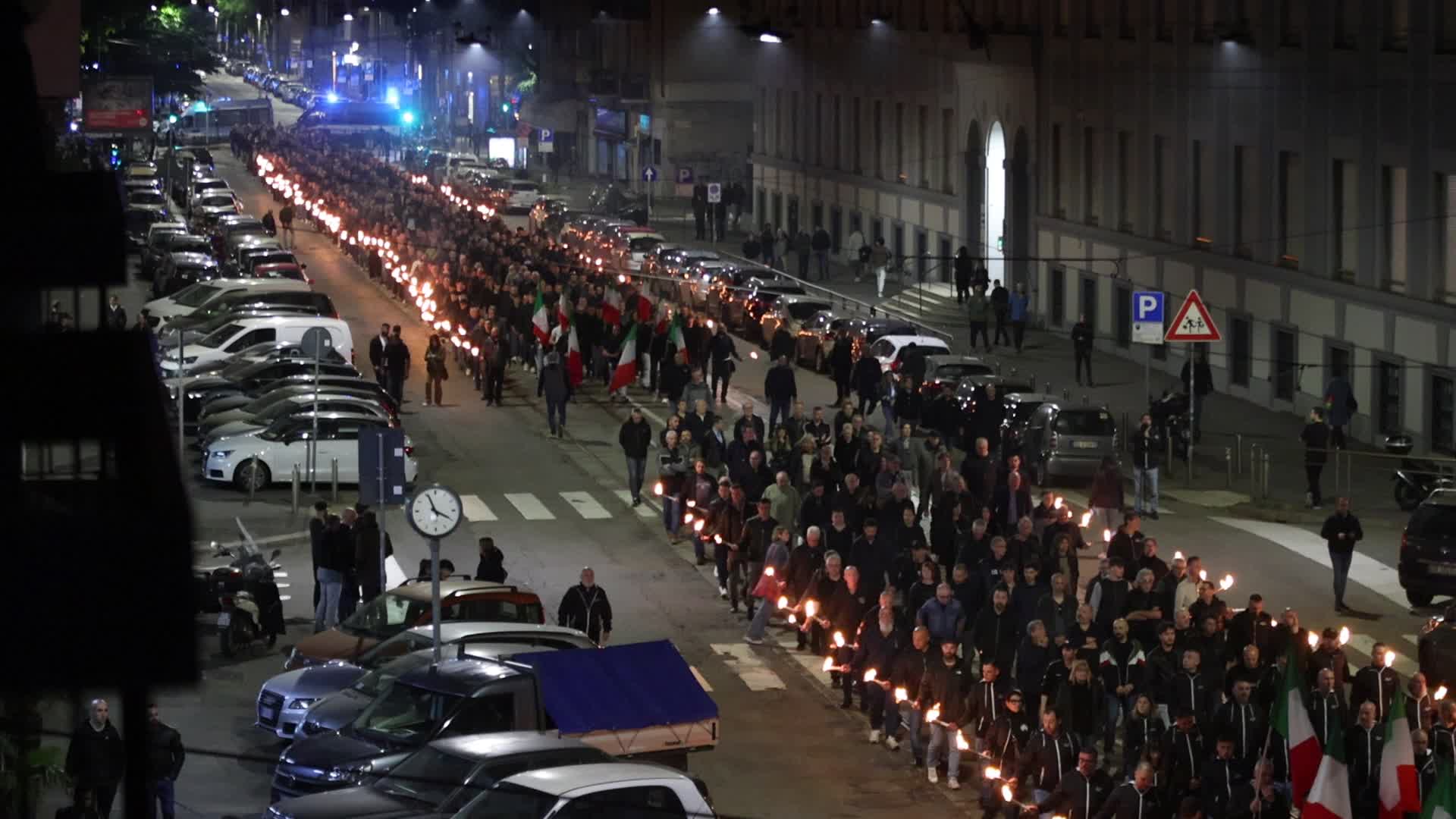 The torchlight procession organized by far-right formations in commemoration of Sergio Ramelli, Carlo Borsani and Enrico Pedenovi in Milan