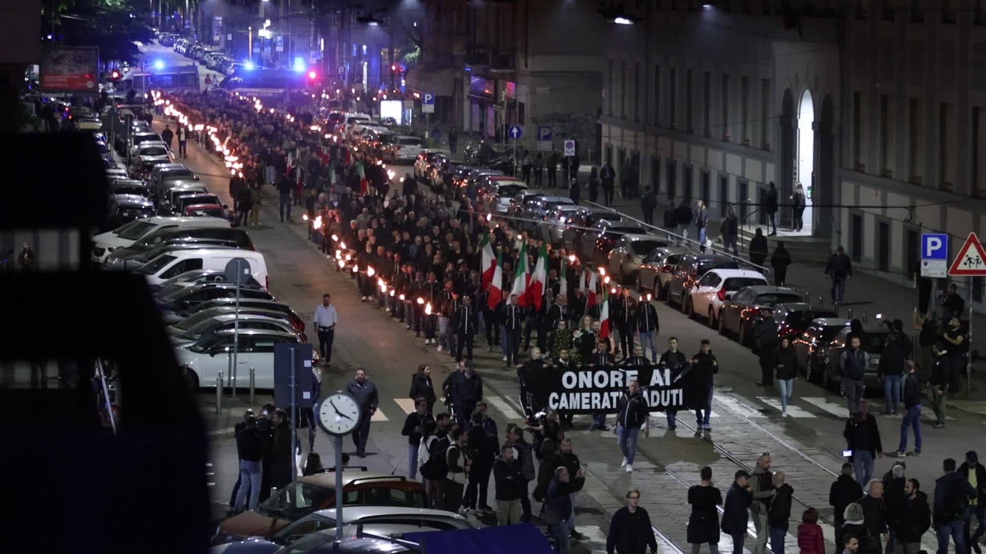 The torchlight procession organized by far-right formations in commemoration of Sergio Ramelli, Carlo Borsani and Enrico Pedenovi in Milan