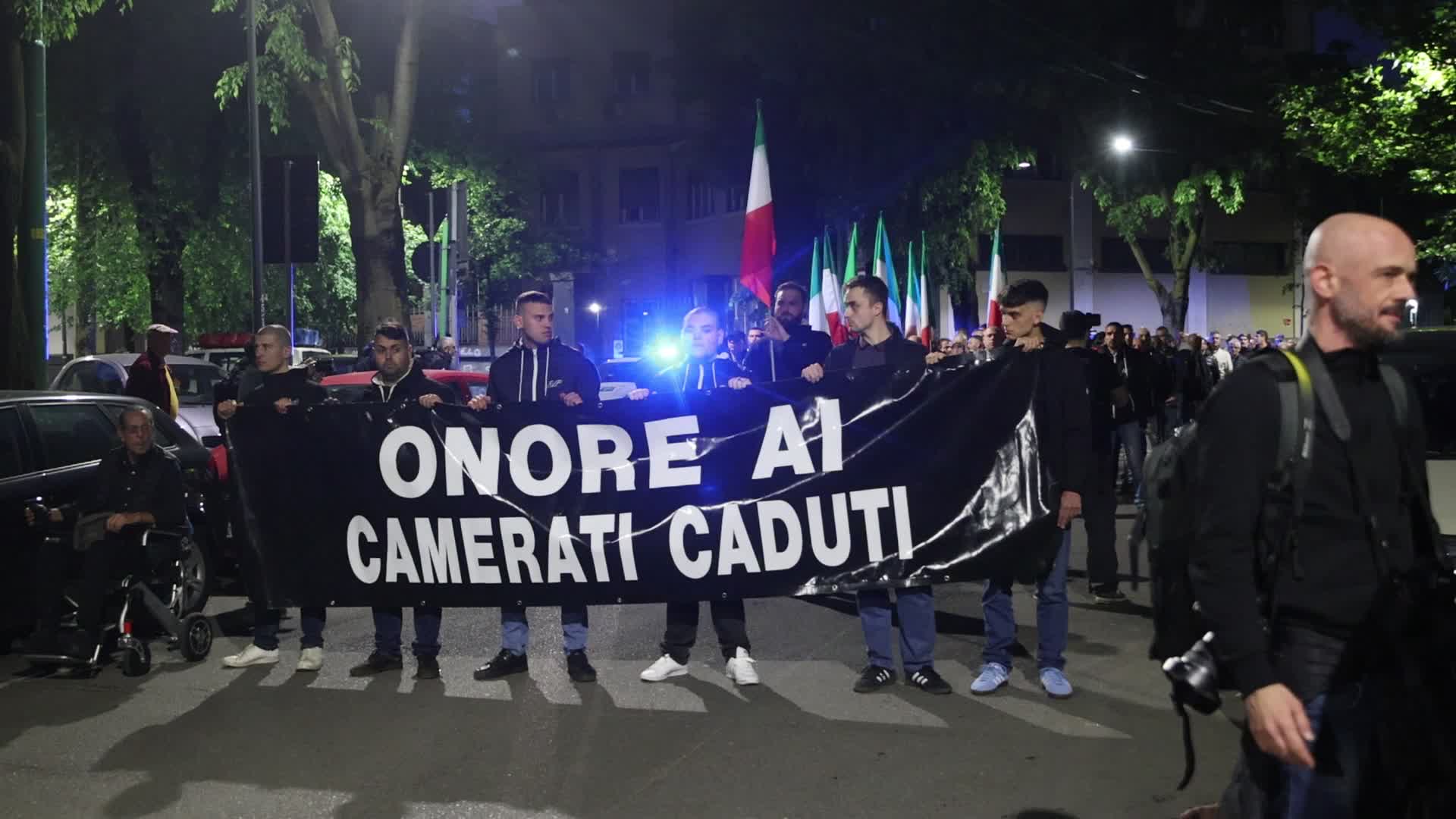 The torchlight procession organized by far-right formations in commemoration of Sergio Ramelli, Carlo Borsani and Enrico Pedenovi in Milan