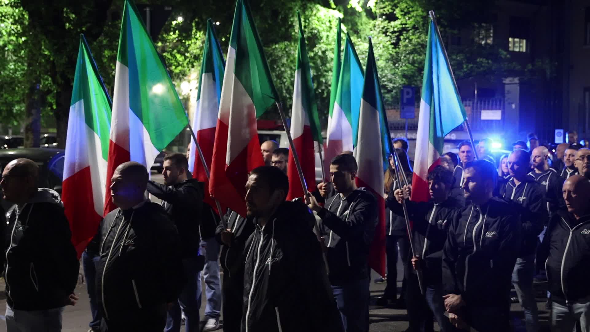 The torchlight procession organized by far-right formations in commemoration of Sergio Ramelli, Carlo Borsani and Enrico Pedenovi in Milan