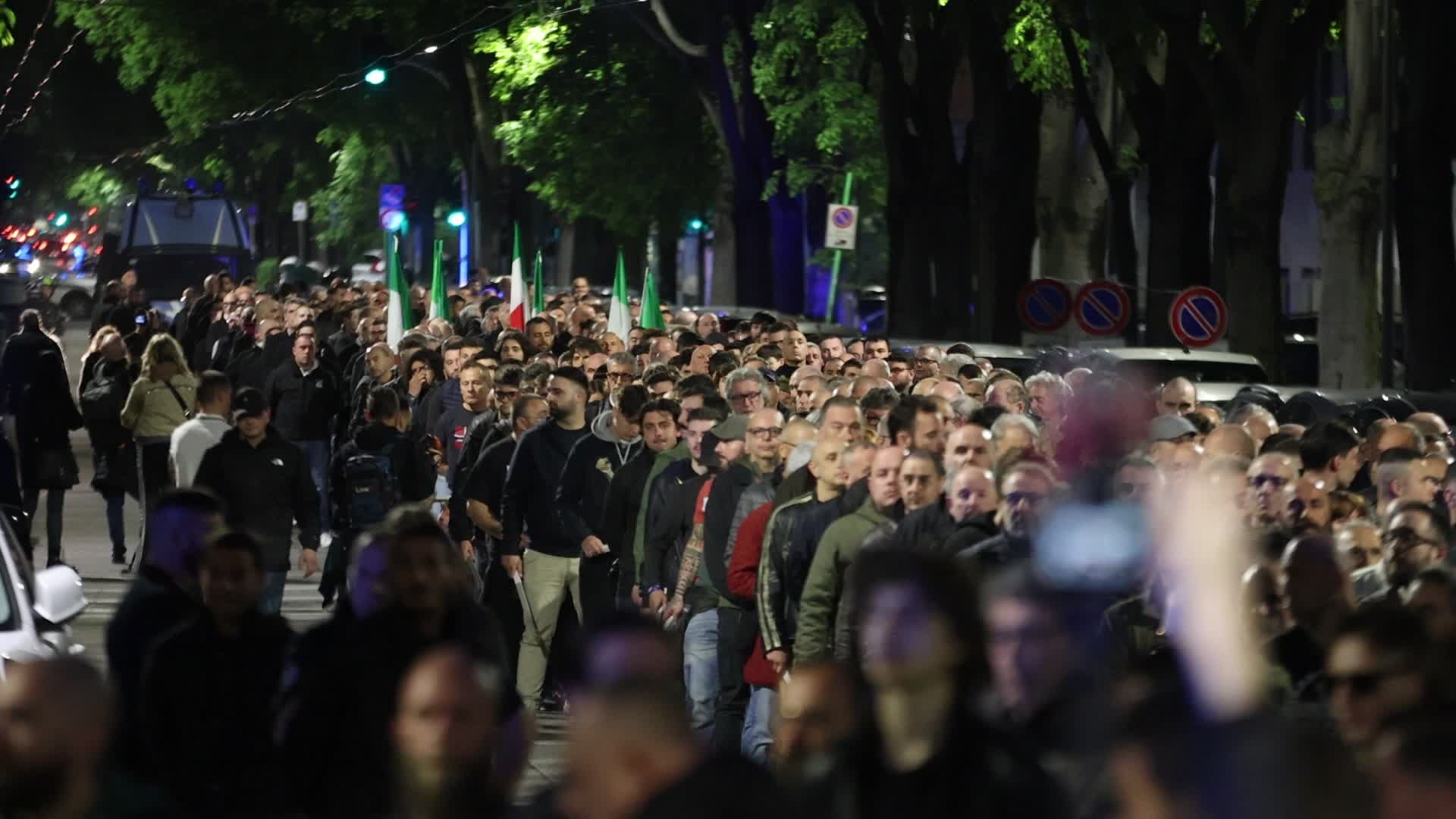 The torchlight procession organized by far-right formations in commemoration of Sergio Ramelli, Carlo Borsani and Enrico Pedenovi in Milan