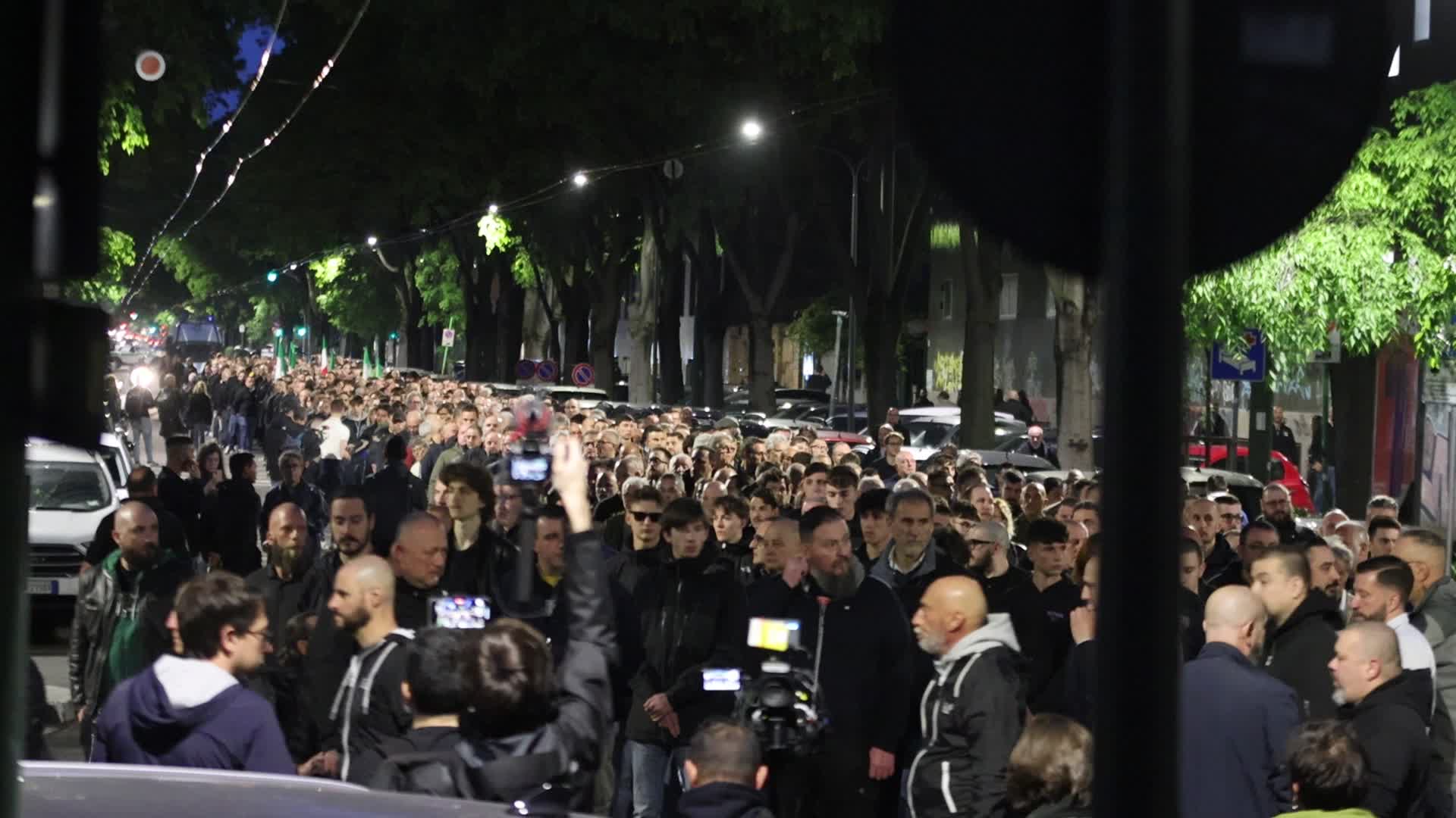The torchlight procession organized by far-right formations in commemoration of Sergio Ramelli, Carlo Borsani and Enrico Pedenovi in Milan