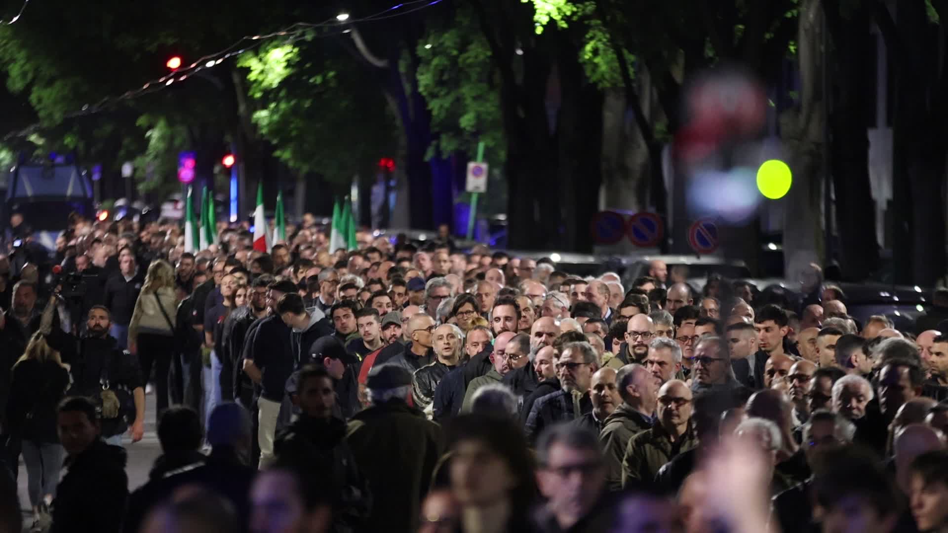 The torchlight procession organized by far-right formations in commemoration of Sergio Ramelli, Carlo Borsani and Enrico Pedenovi in Milan
