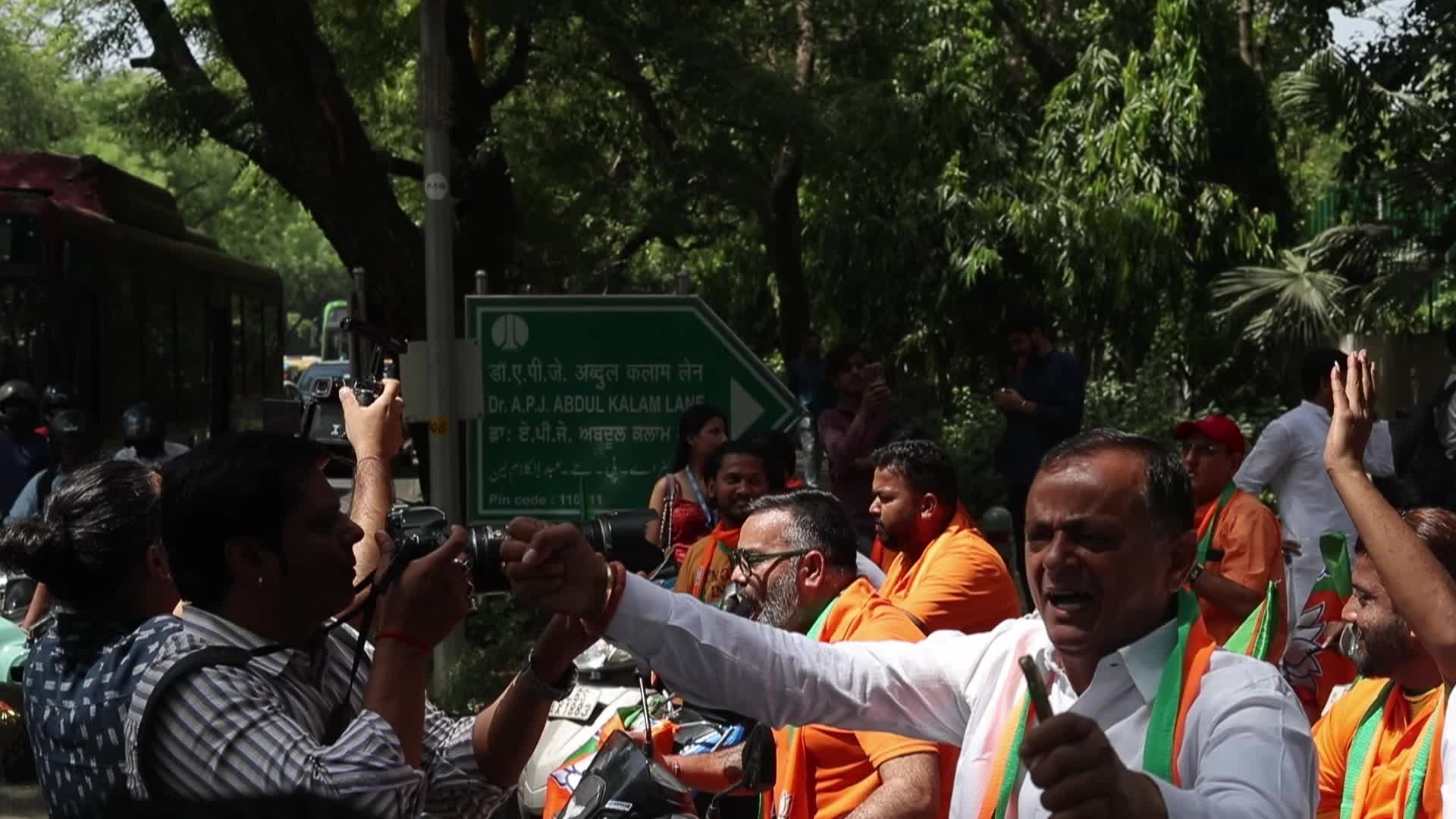 BJP Supporters Rally with Flags in New Delhi Before General Elections