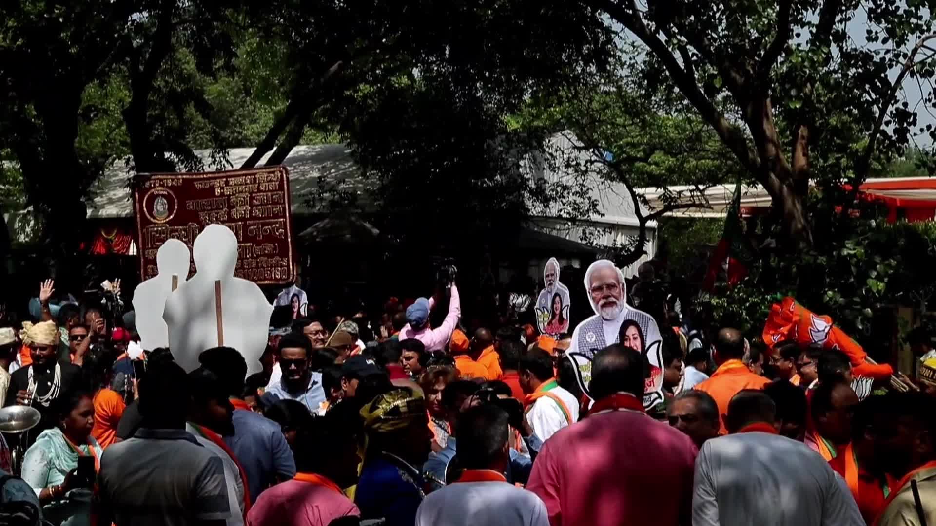 BJP Supporters Rally with Flags in New Delhi Before General Elections