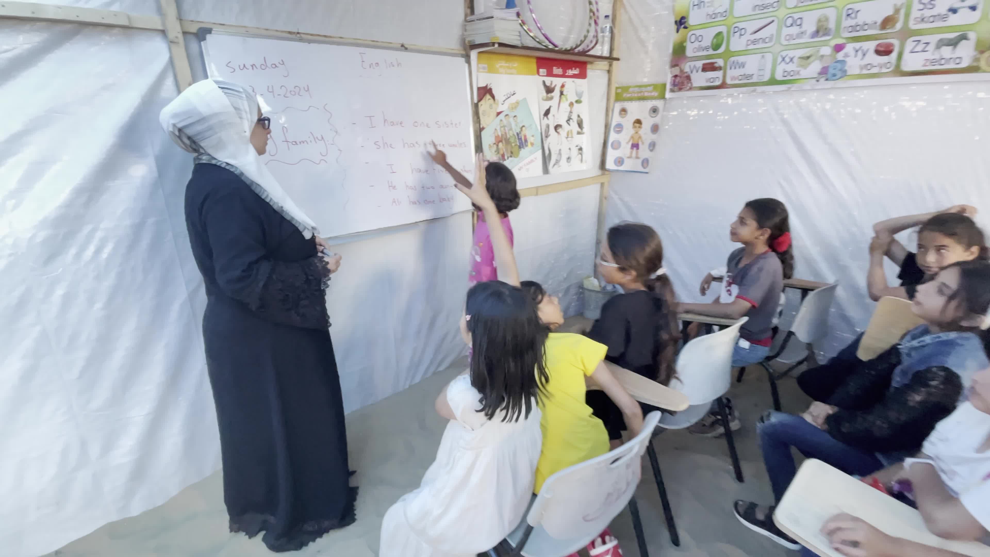 Palestinian Children Attend School in Displacement Camp Amid Hamas Israel Conflict
