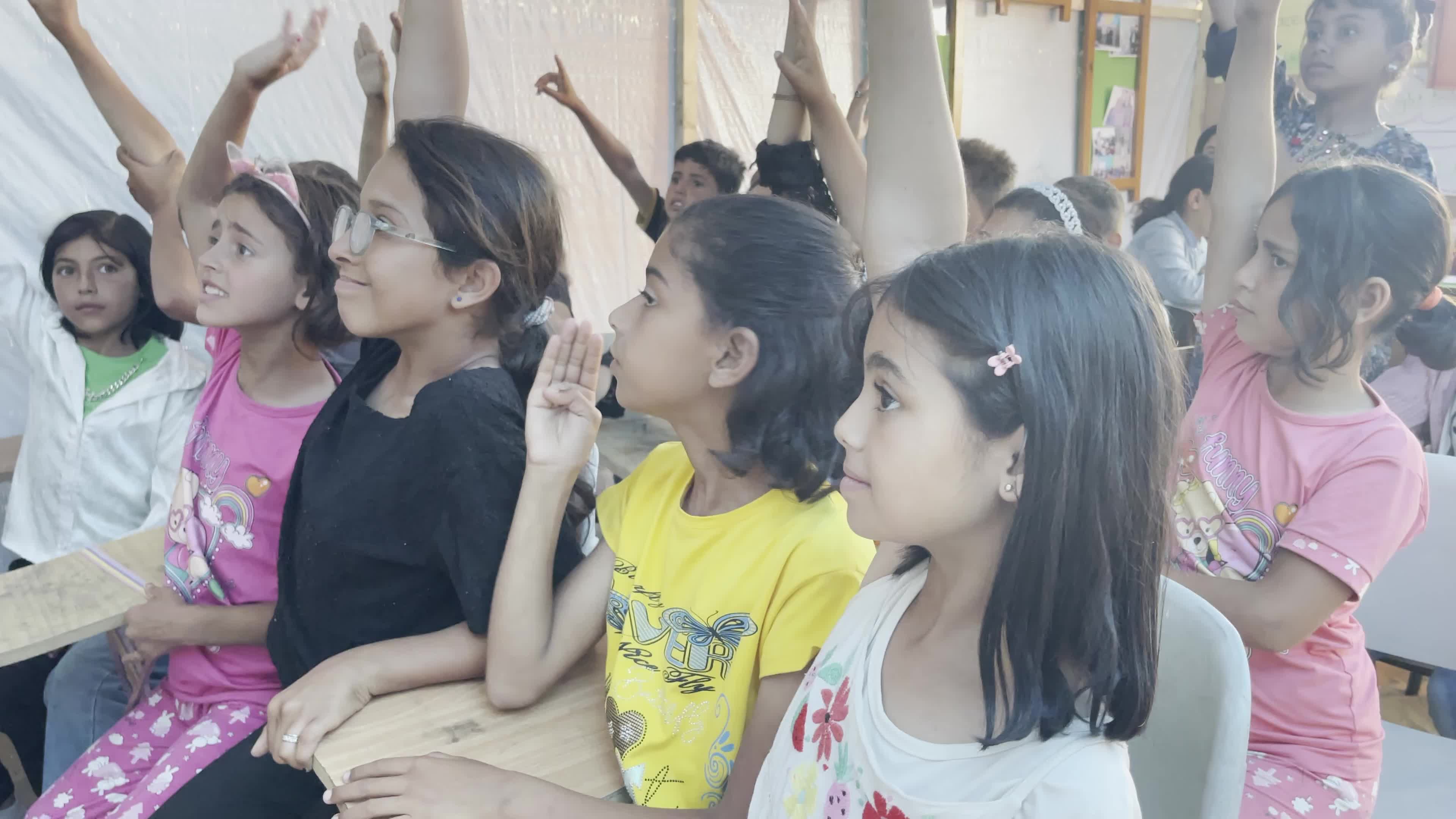 Palestinian Children Attend School in Displacement Camp Amid Hamas Israel Conflict