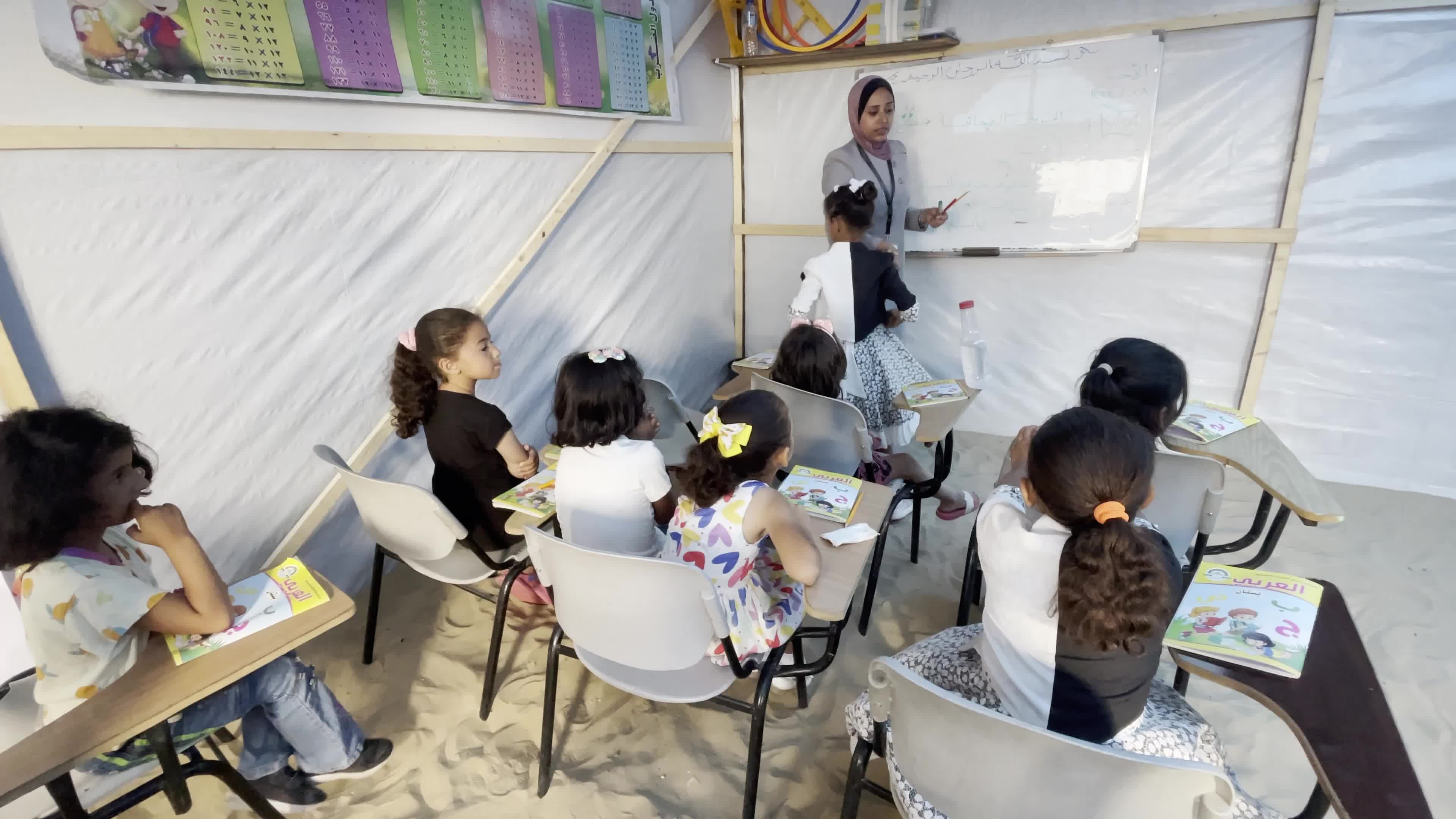 Palestinian Children Attend School in Displacement Camp Amid Hamas Israel Conflict