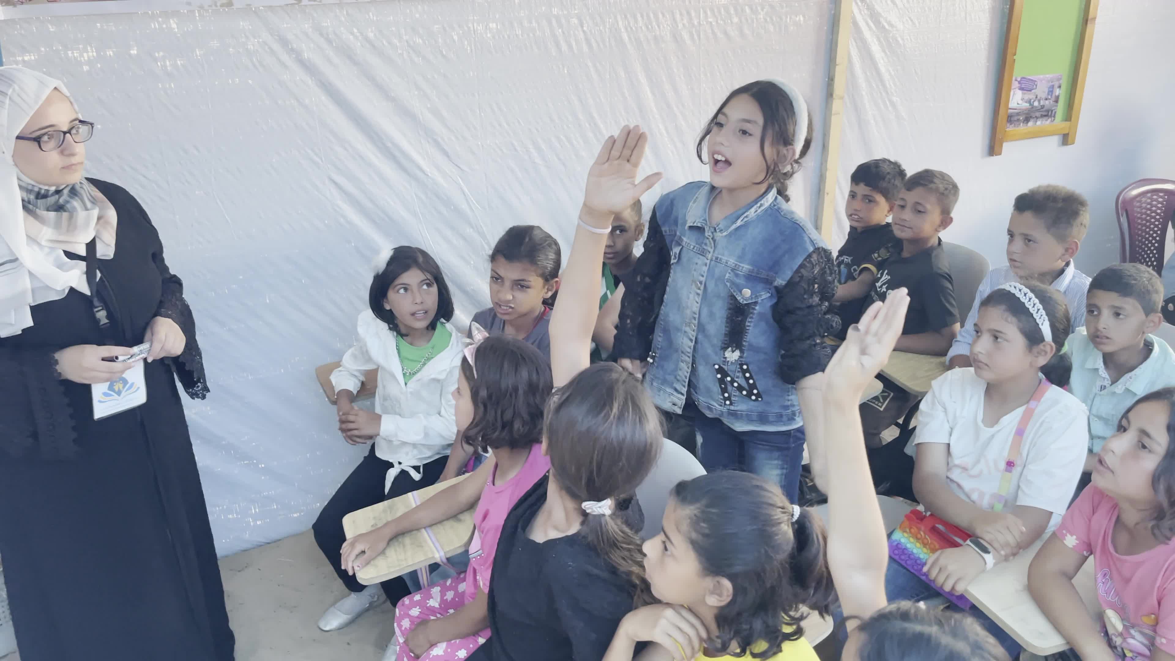 Palestinian Children Attend School in Displacement Camp Amid Hamas Israel Conflict