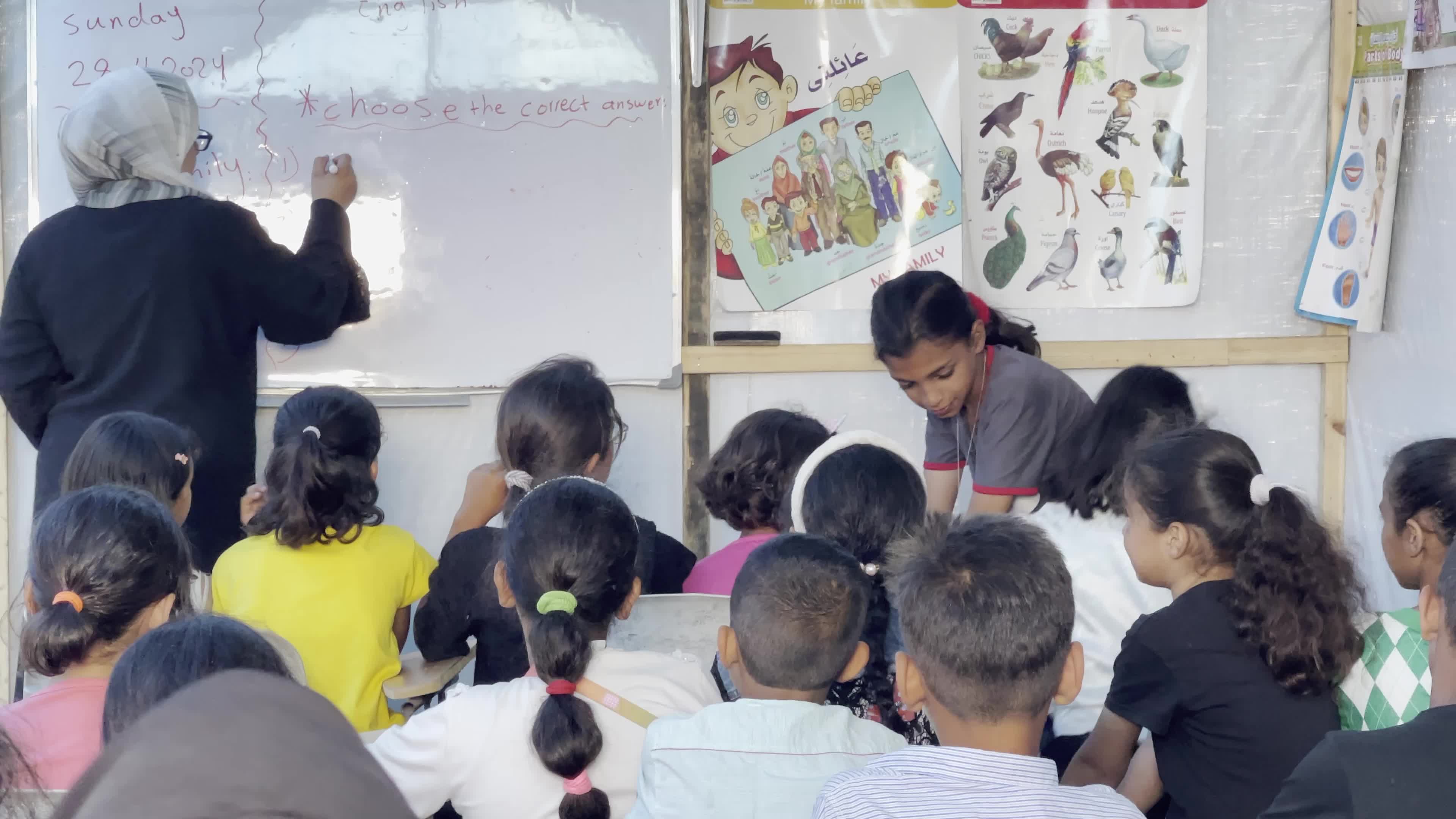 Palestinian Children Attend School in Displacement Camp Amid Hamas Israel Conflict