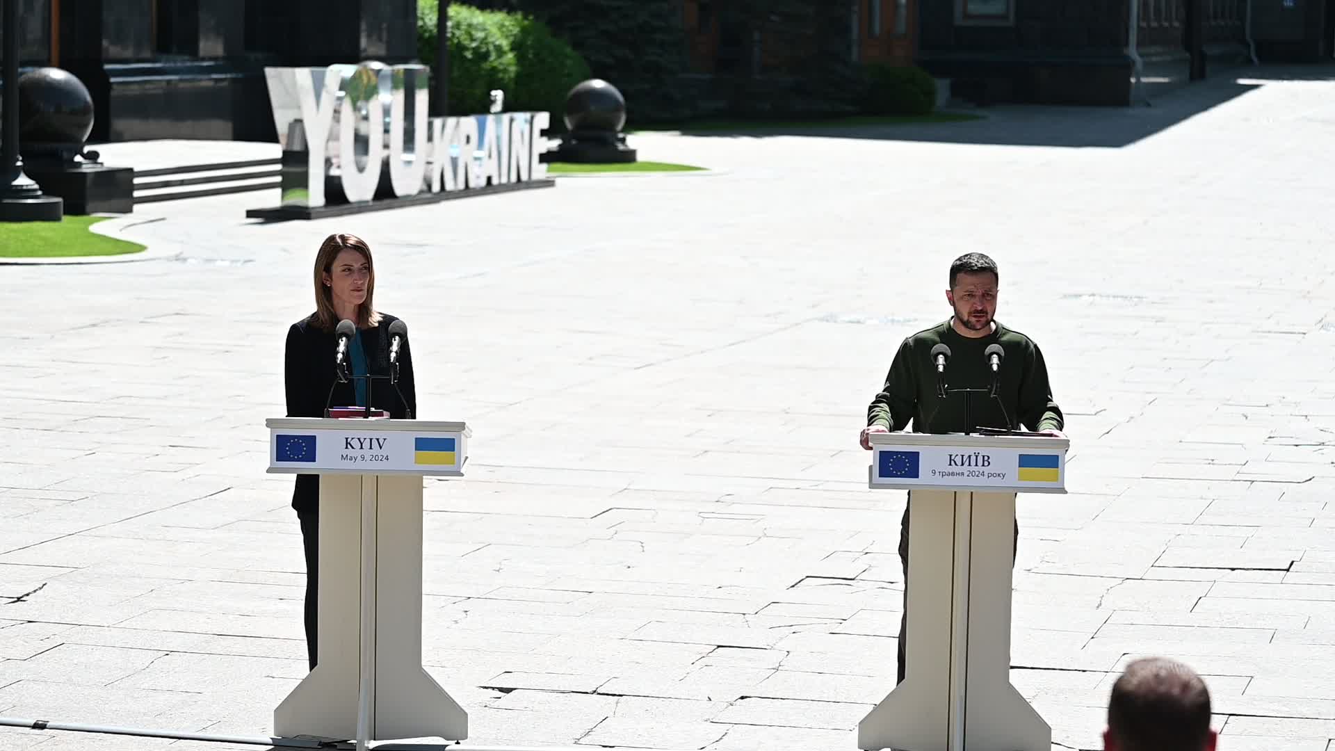 A press conference of President of the European Parliament and President of Ukraine in Kyiv, amid Russia's invasion of Ukraine.