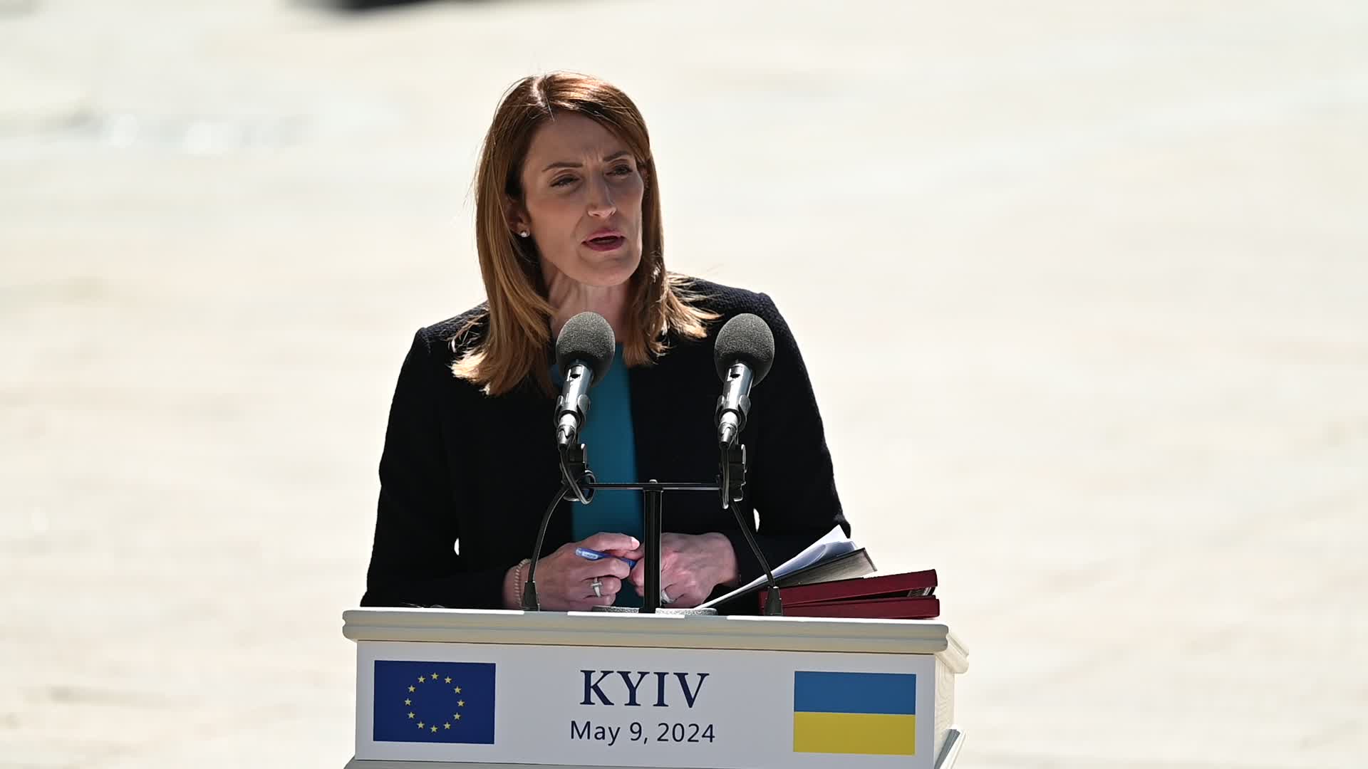 A press conference of President of the European Parliament and President of Ukraine in Kyiv, amid Russia's invasion of Ukraine.