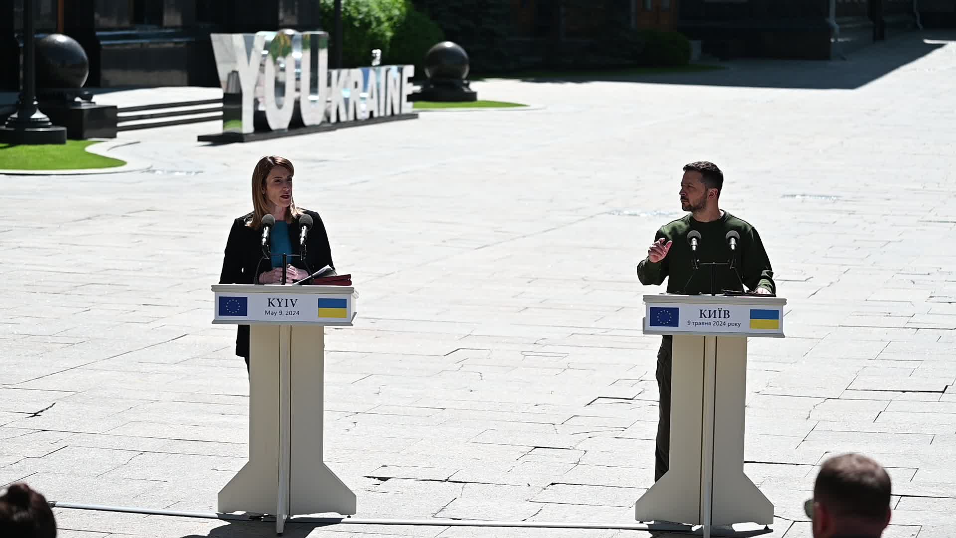 A press conference of President of the European Parliament and President of Ukraine in Kyiv, amid Russia's invasion of Ukraine.