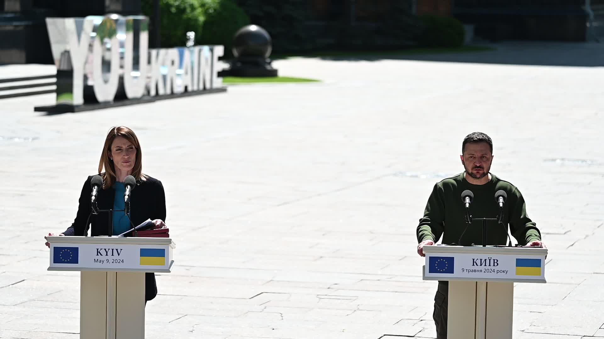 A press conference of President of the European Parliament and President of Ukraine in Kyiv, amid Russia's invasion of Ukraine.