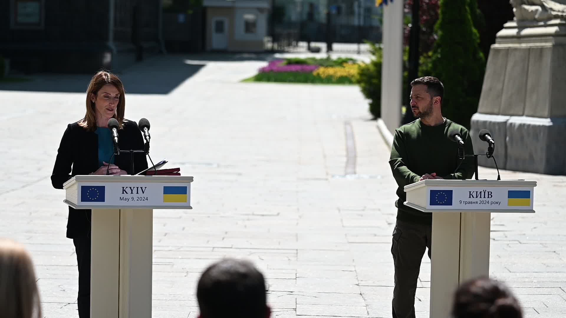 A press conference of President of the European Parliament and President of Ukraine in Kyiv, amid Russia's invasion of Ukraine.
