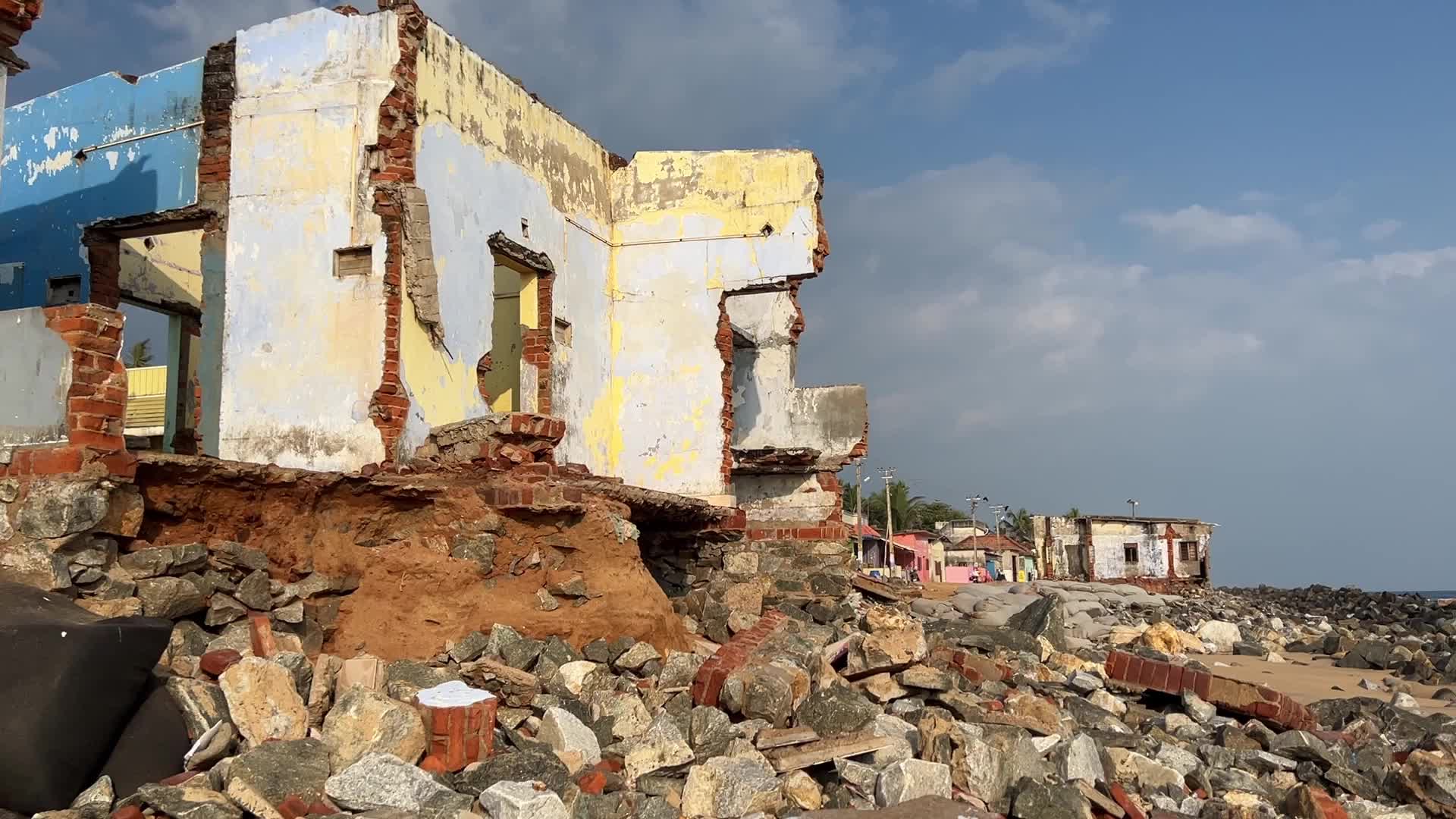 Houses destroyed by the ocean tides