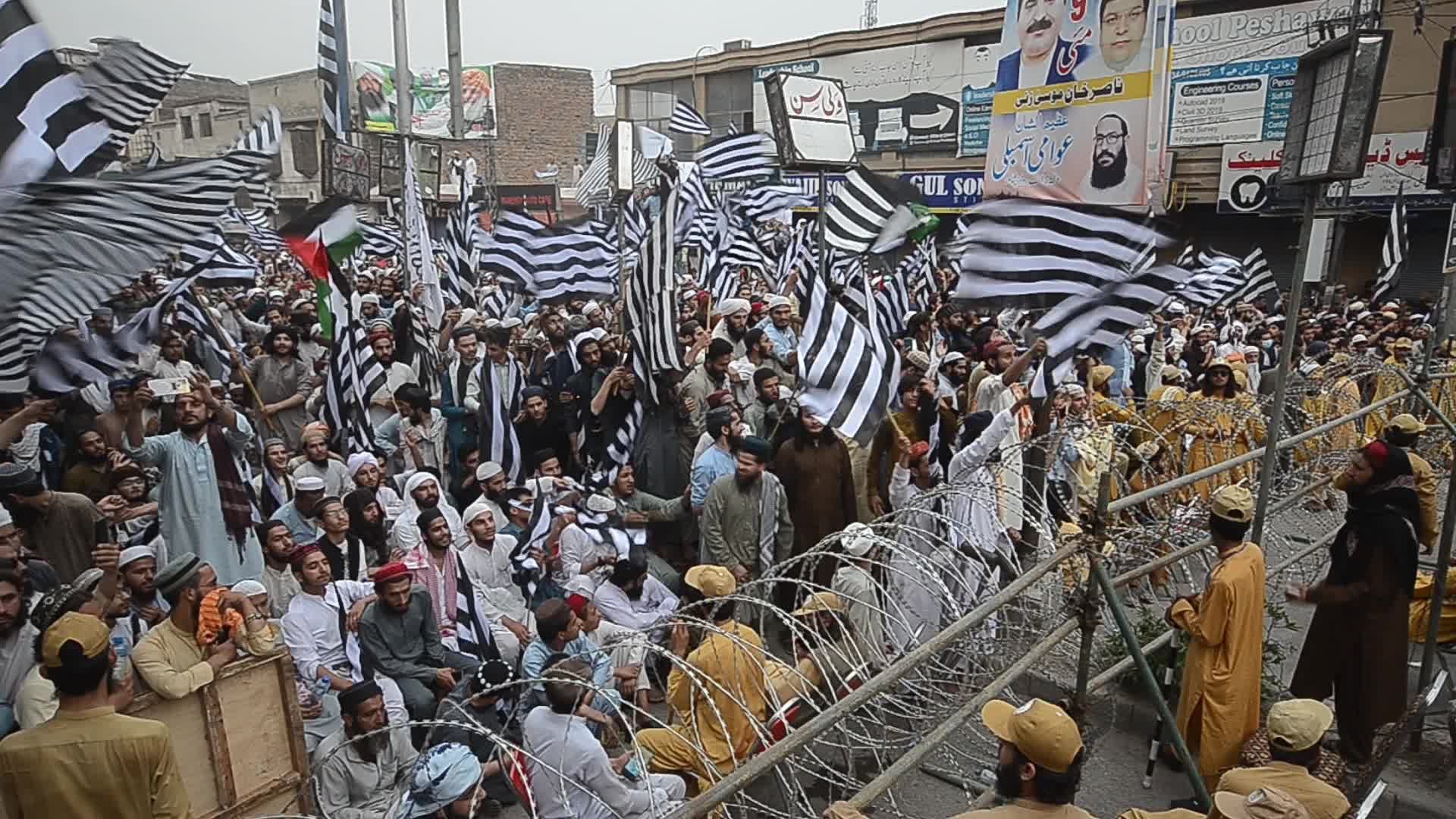 Islamic political party Jamiat Ulma-e-Islam rally against alleged riggings in general elections in Peshawar