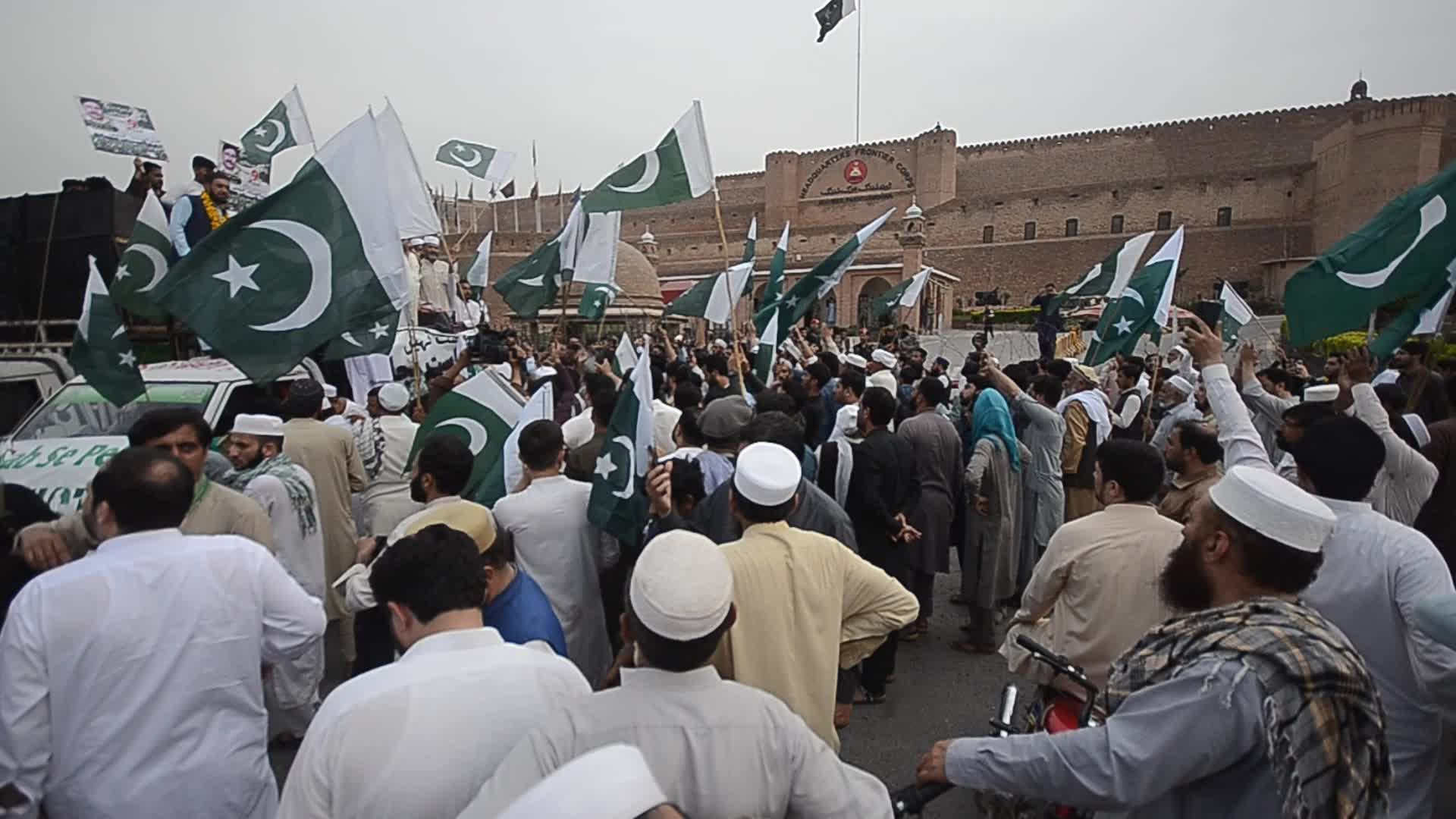 People attend a rally to mark the first anniversary of May 2023 riots, in Peshawar 
