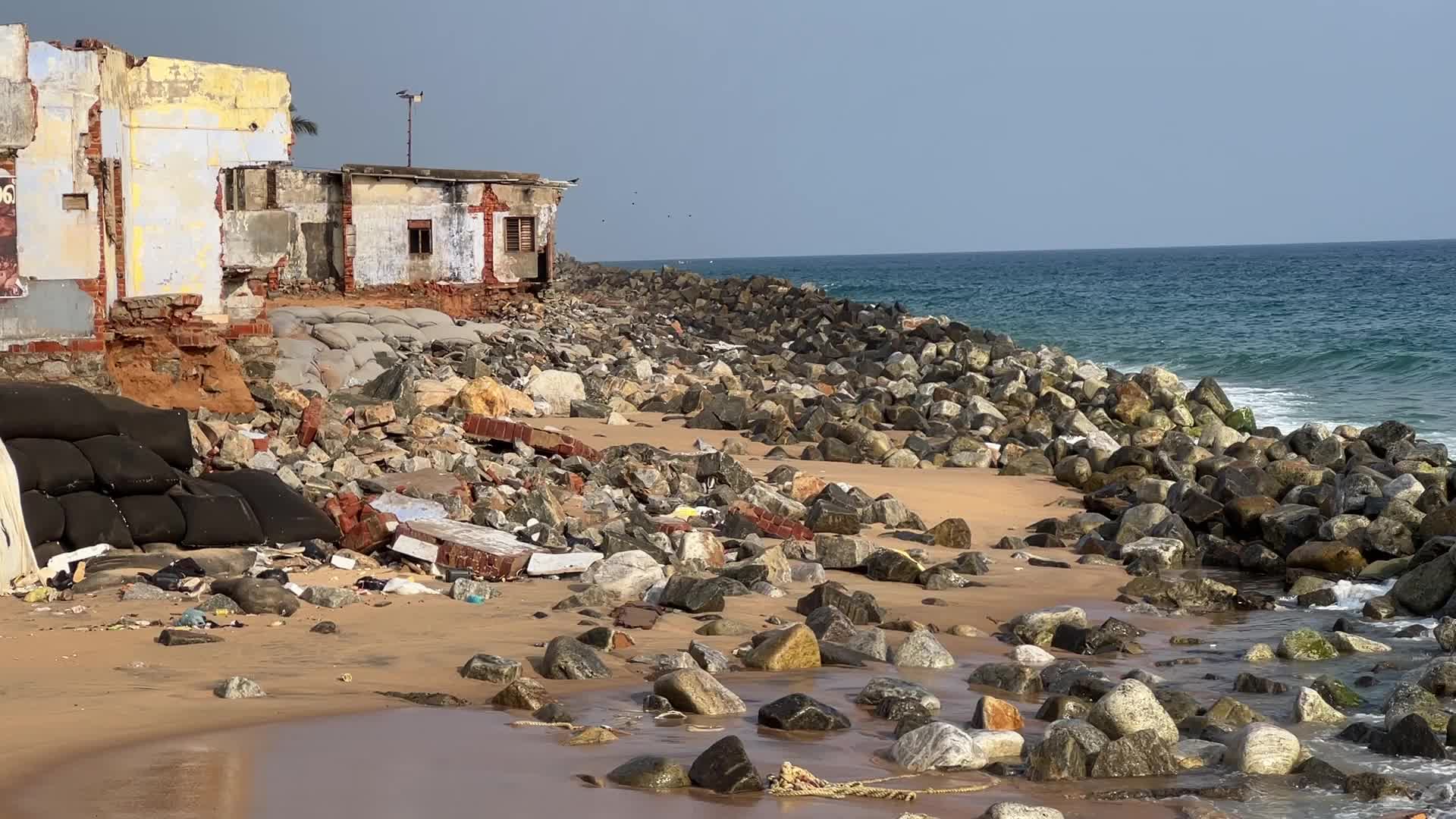 Houses destroyed by the ocean tides
