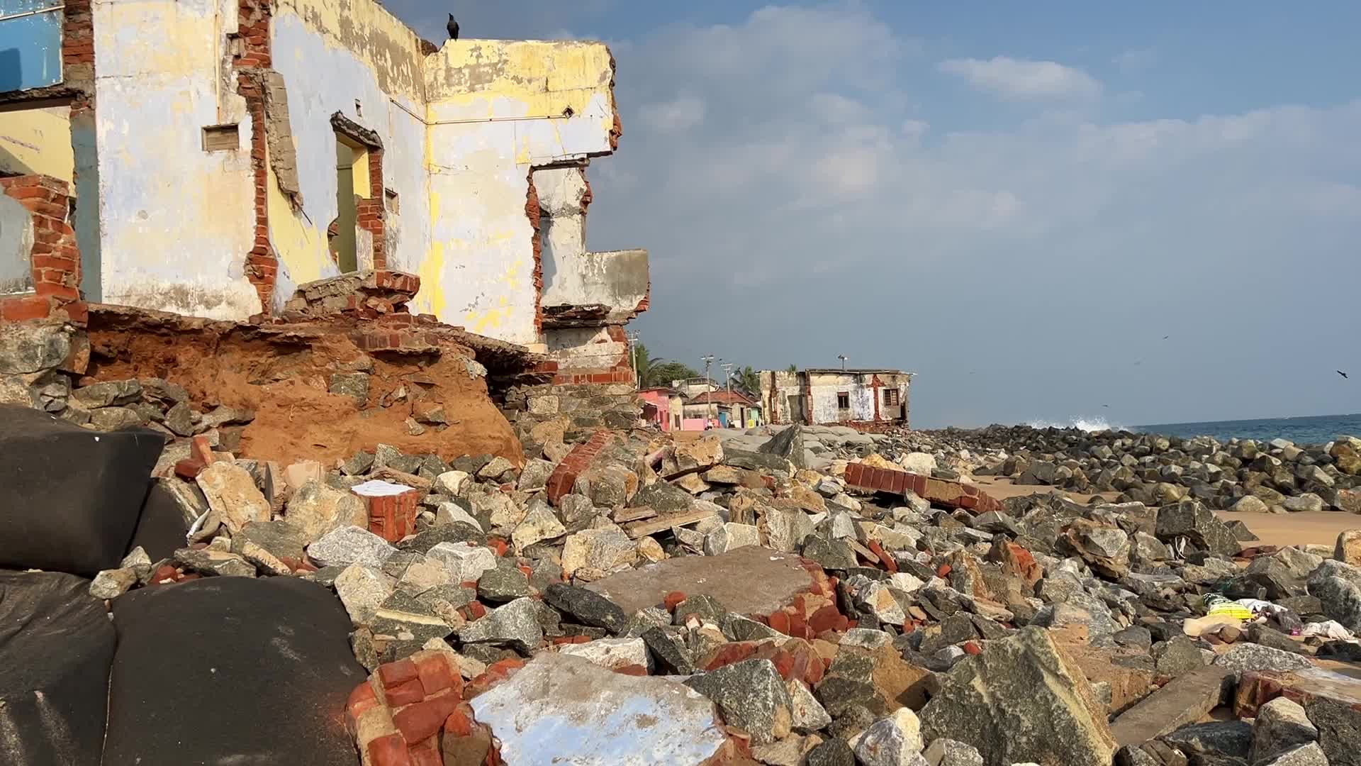 Houses destroyed by the ocean tides