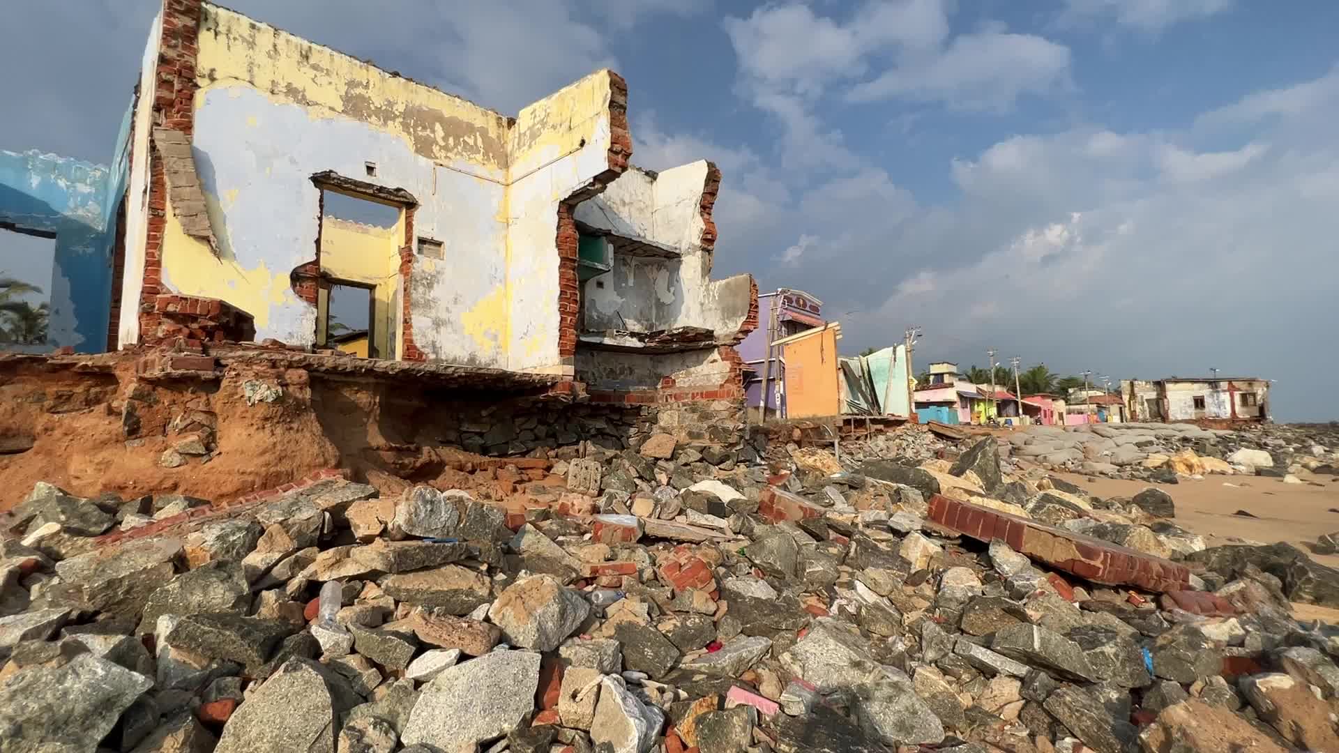Houses destroyed by the ocean tides