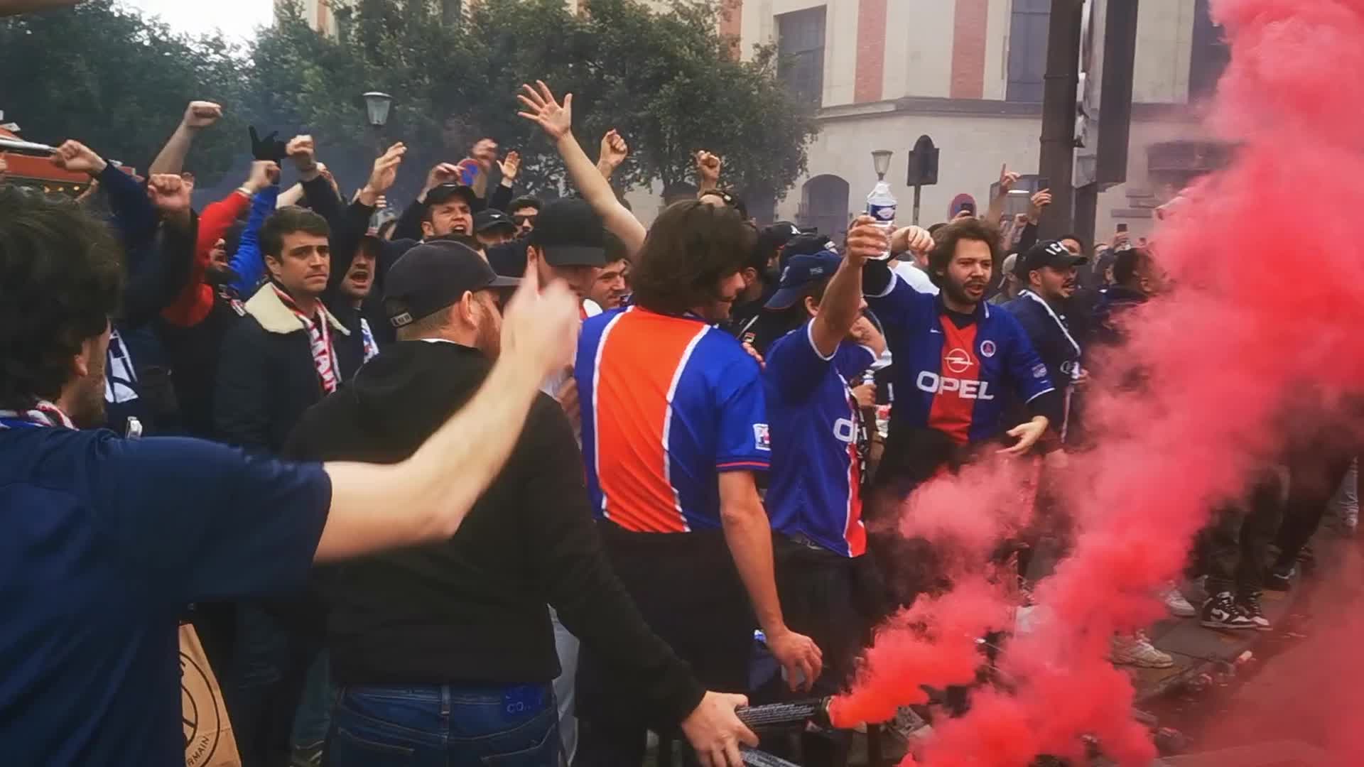 PSG Supporters Before the UEFA Champions League Match
