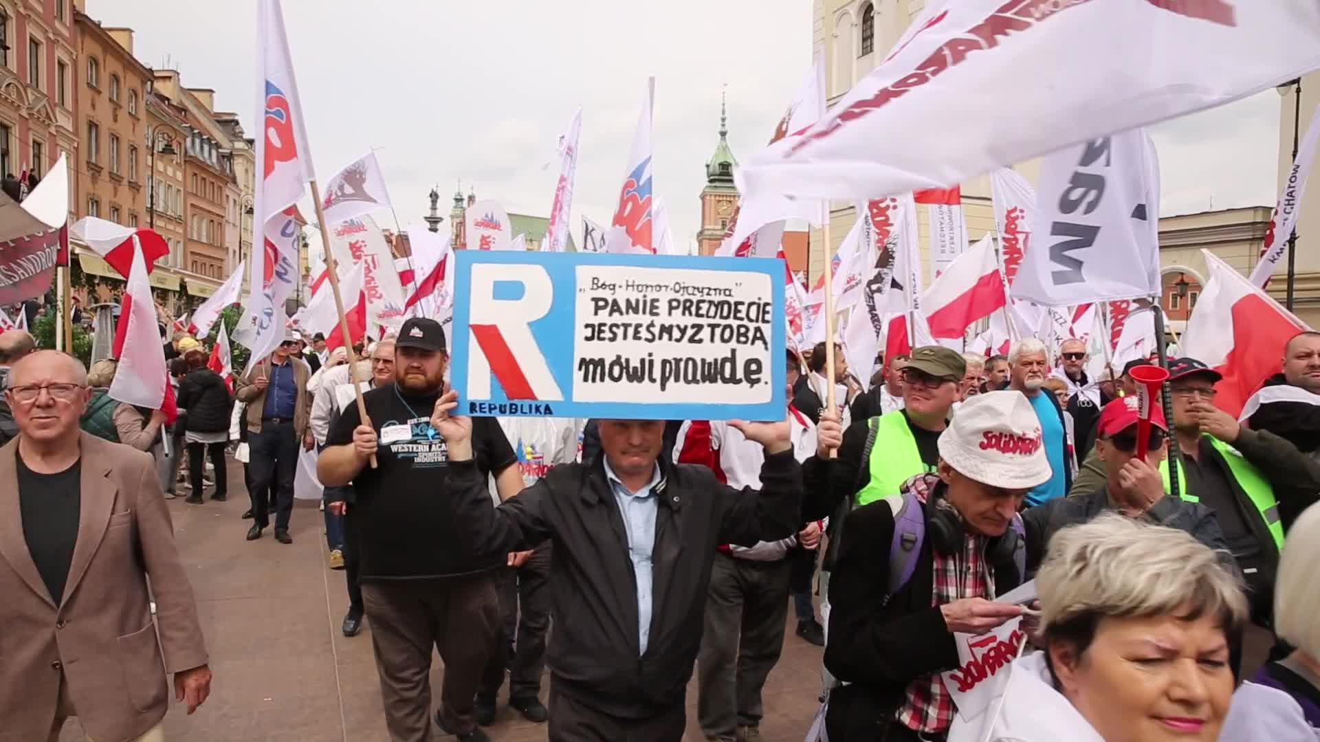 Polish Solidarity movement protest agains EU Green Deal in Warsaw