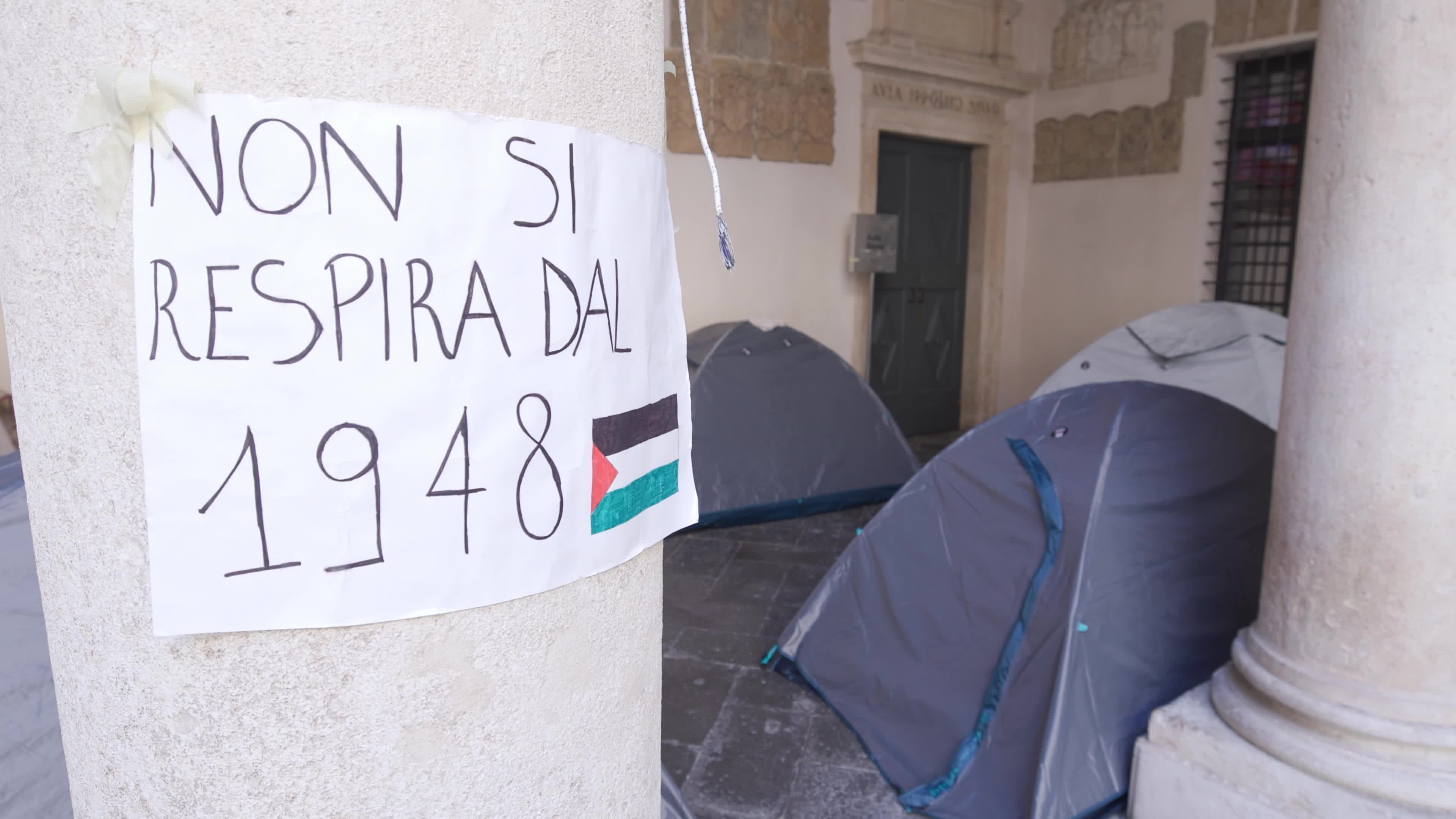 Activists Set Up Gaza Solidarity Camps Across Palazzo Bo at the University of Padua