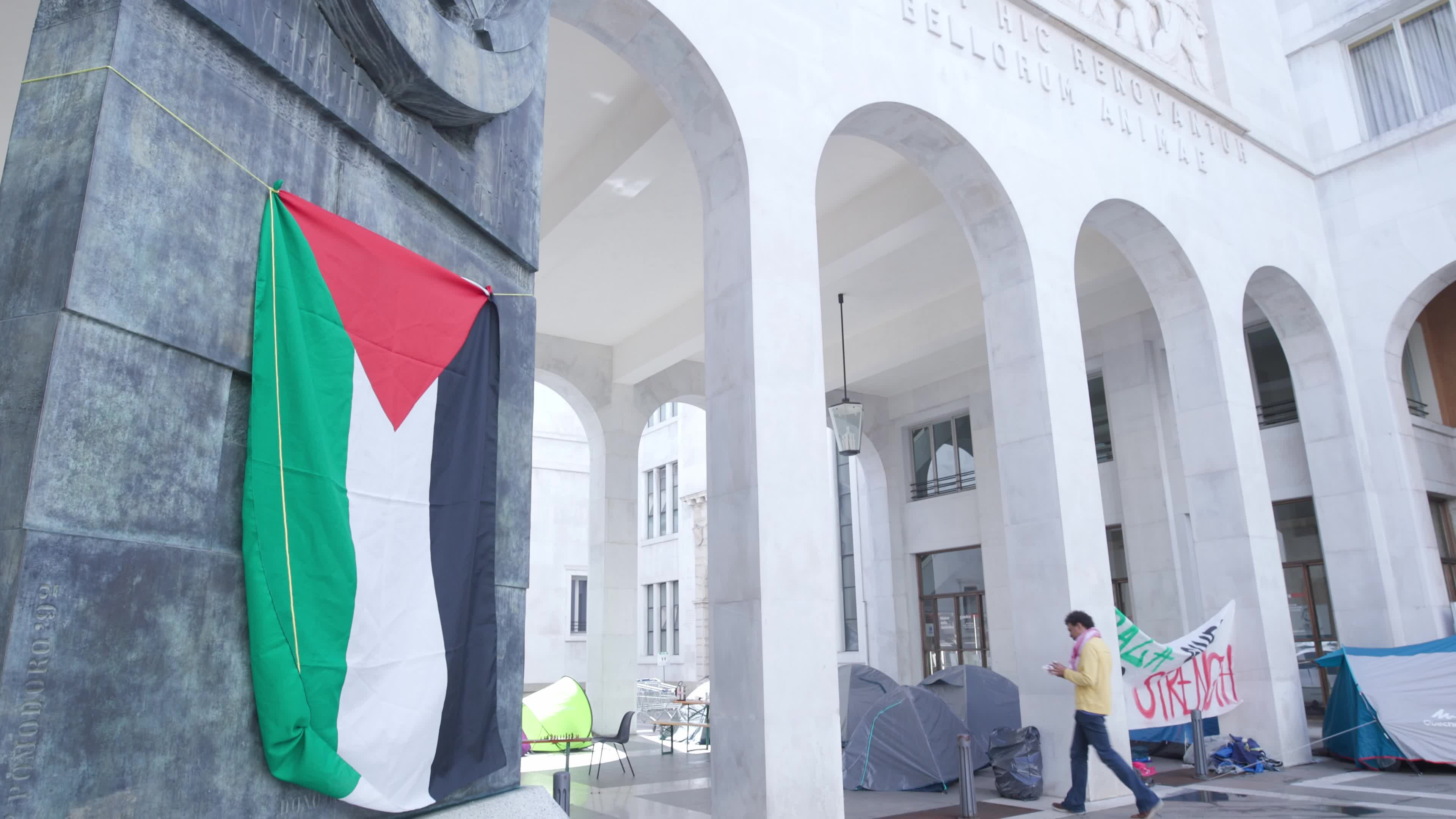 Activists Set Up Gaza Solidarity Camps Across Palazzo Bo at the University of Padua