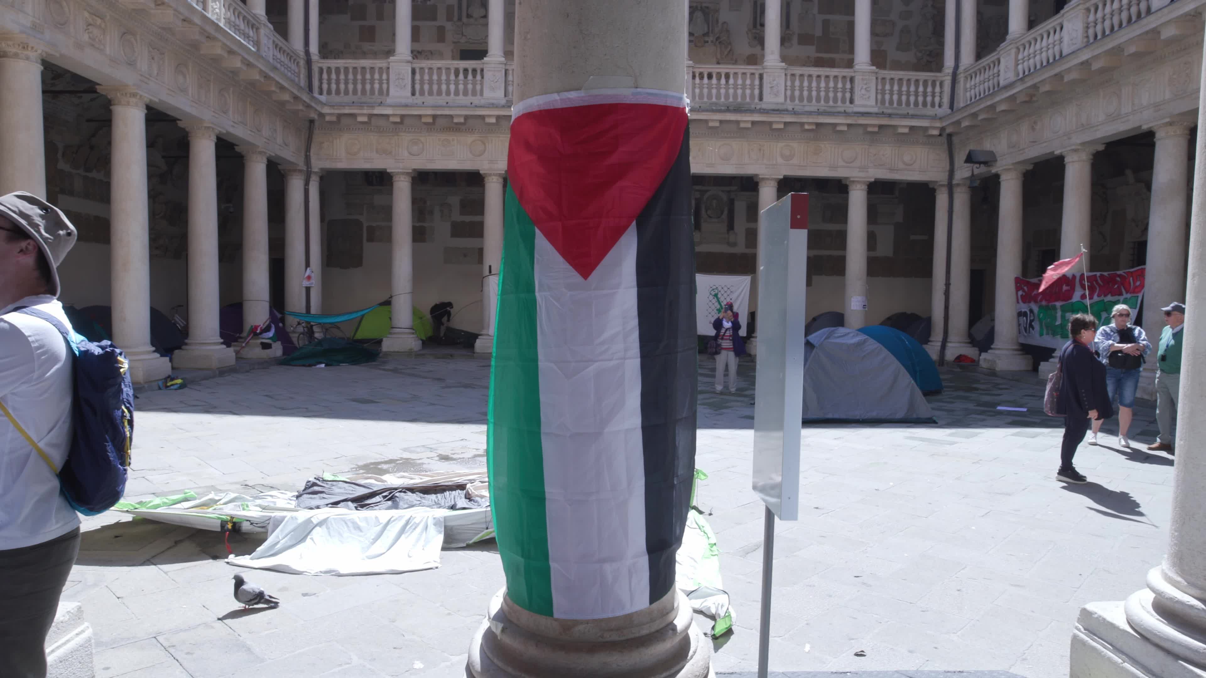 Activists Set Up Gaza Solidarity Camps Across Palazzo Bo at the University of Padua