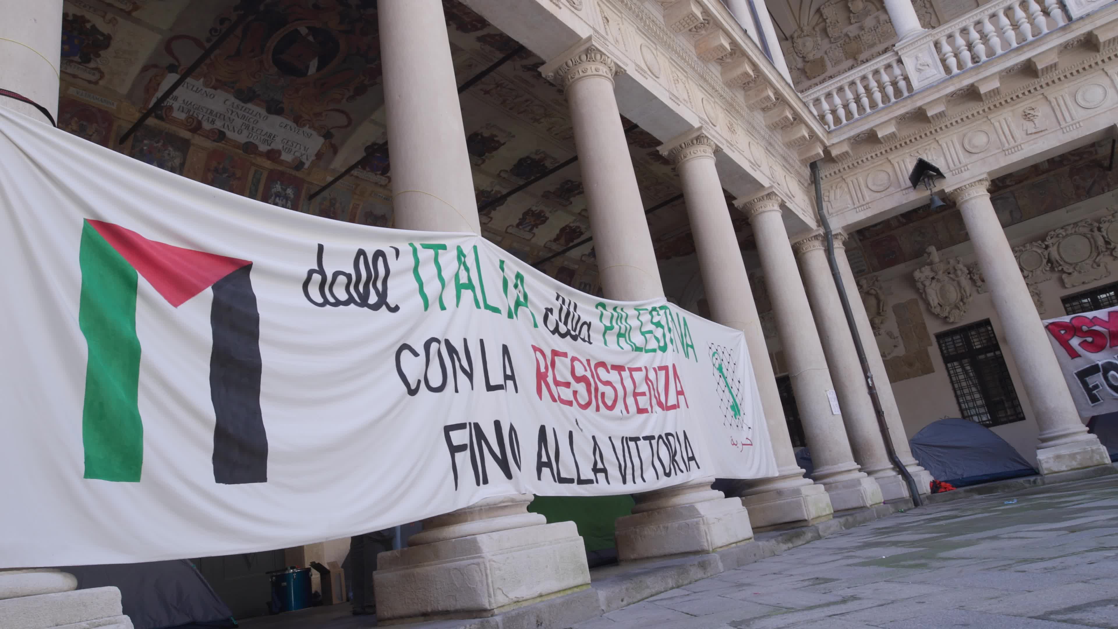 Activists Set Up Gaza Solidarity Camps Across Palazzo Bo at the University of Padua