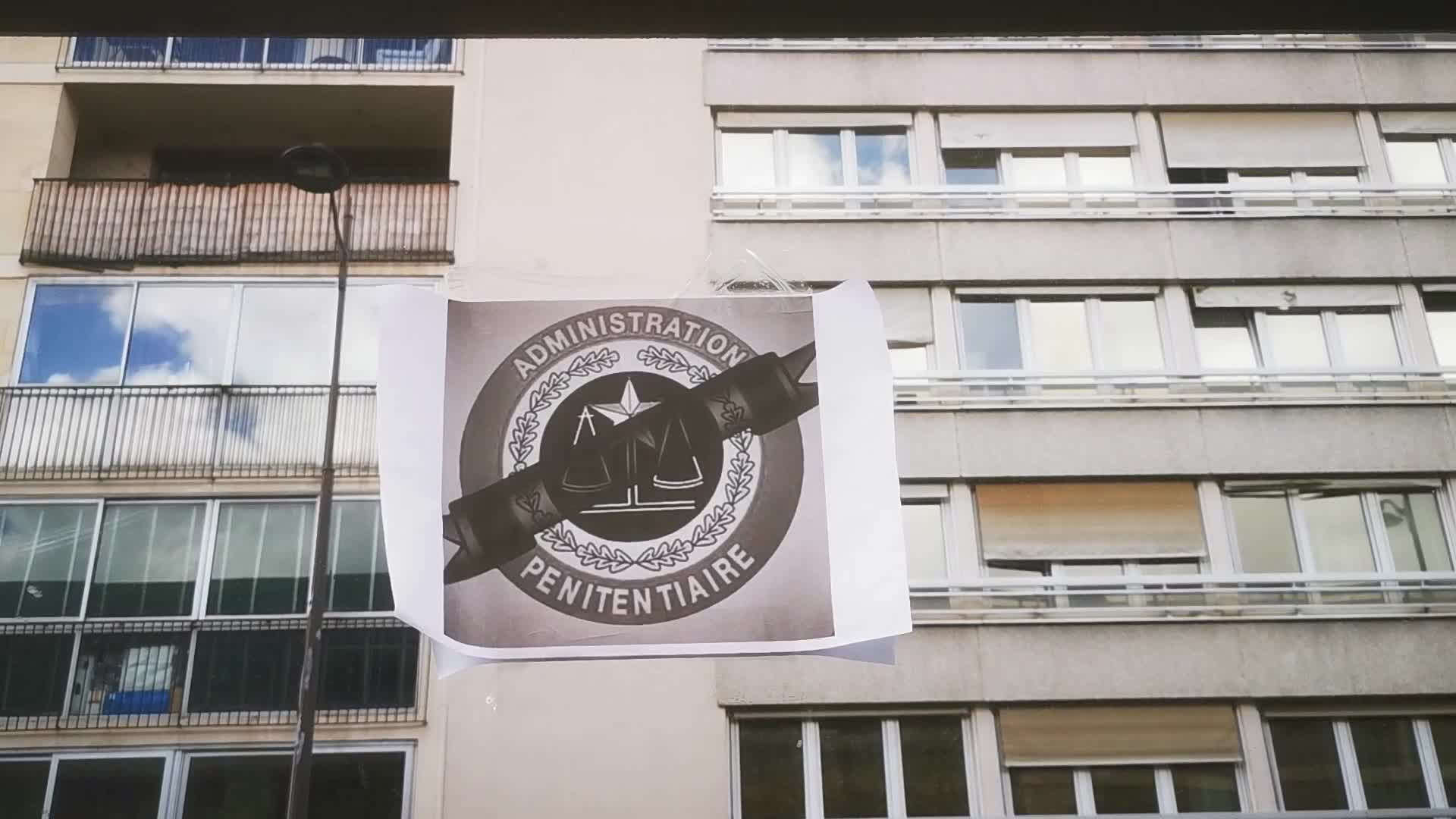 Prison officers block the Sante prison in Paris