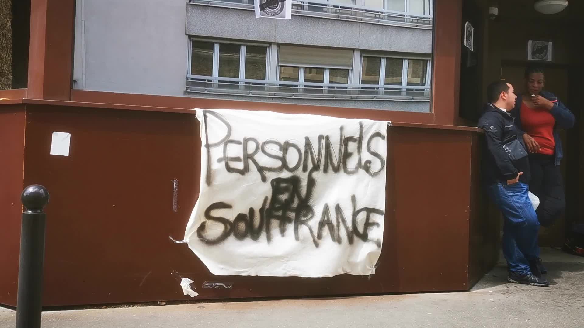 Prison officers block the Sante prison in Paris