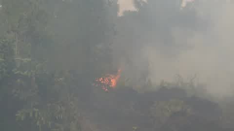 Residents are evacuated due to a forest fire in Riau, Indonesia