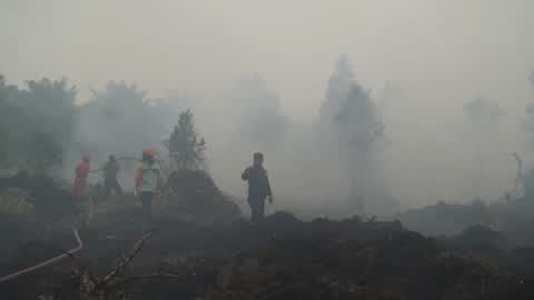 Residents are evacuated due to a forest fire in Riau, Indonesia