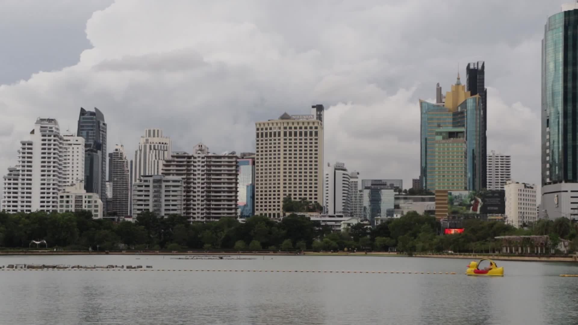 High buildings next to the park