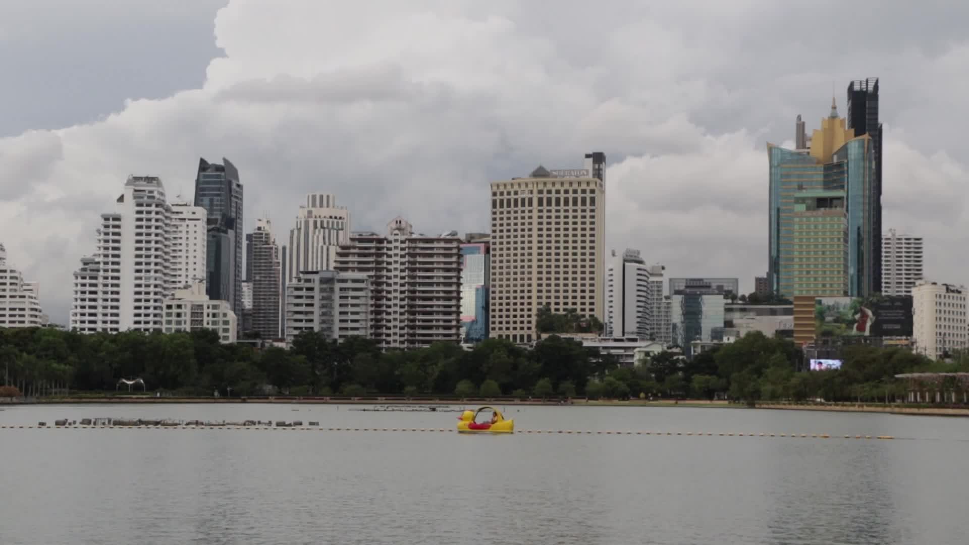 High buildings next to the park