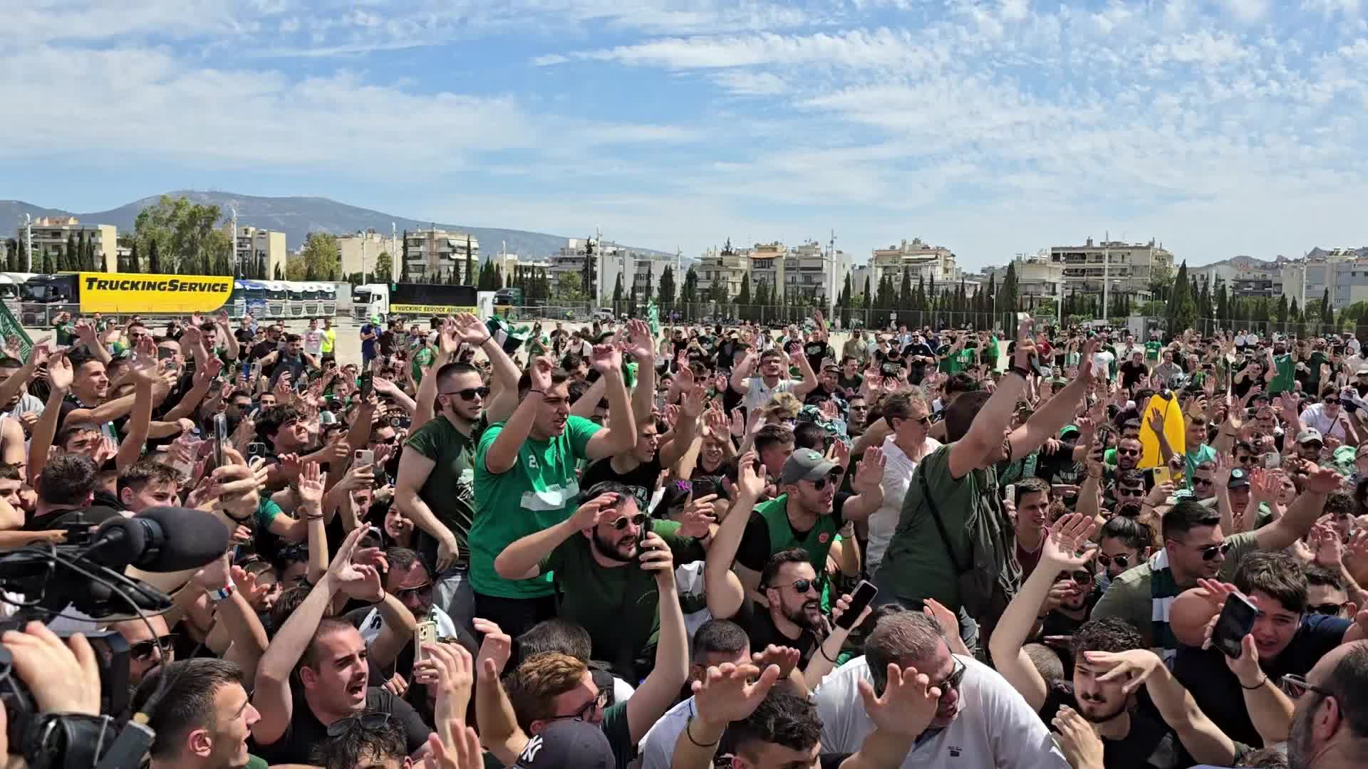 Panathinaikos AKTOR BC Celebrations With Fans After Winning EuroLeague Championship in Athens Greece