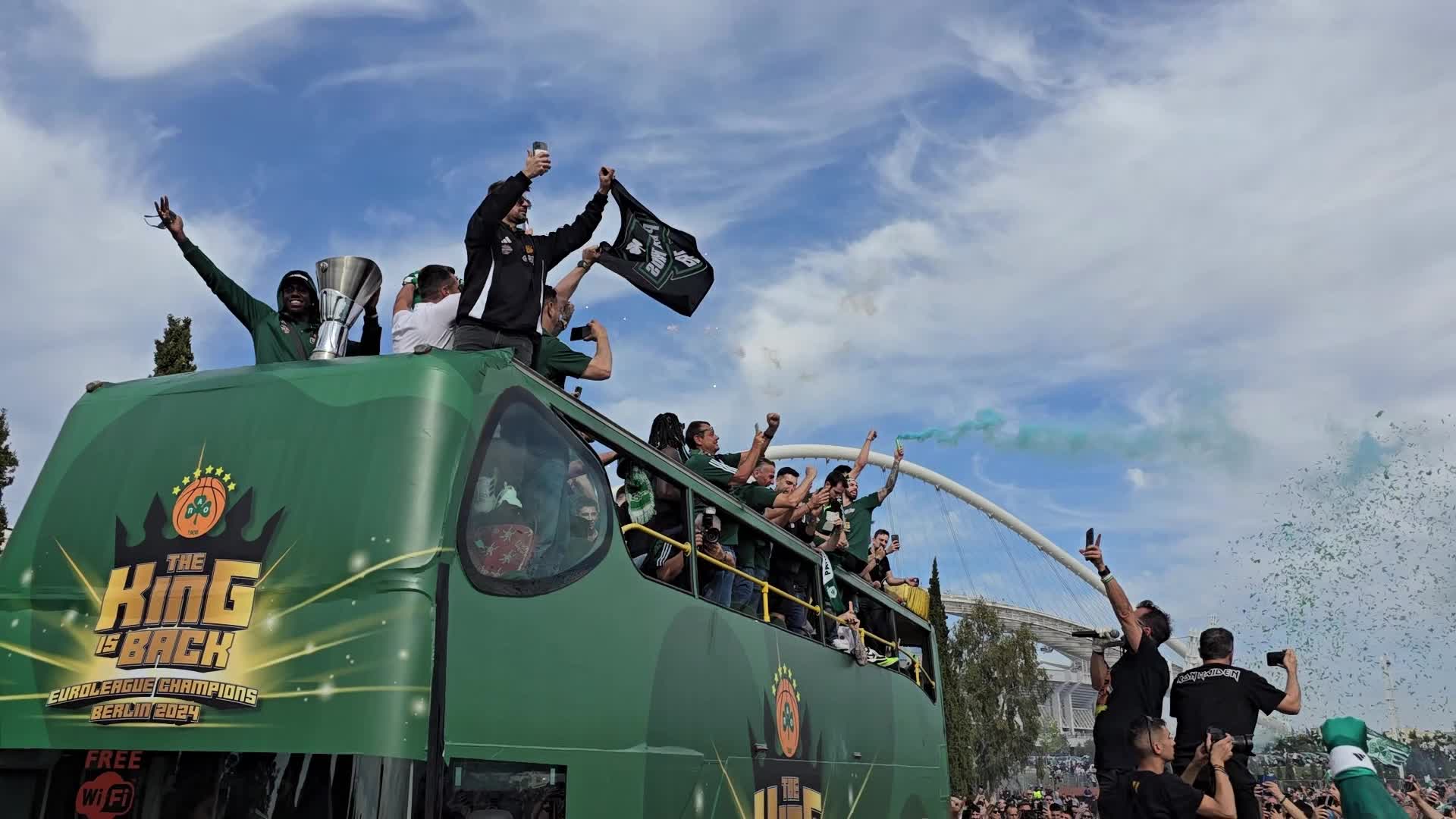 Panathinaikos AKTOR BC Celebrations With Fans After Winning EuroLeague Championship in Athens Greece