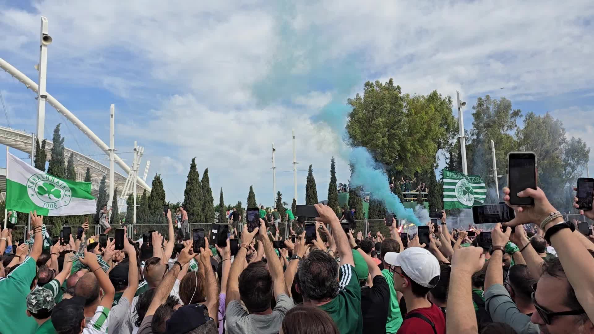 Panathinaikos AKTOR BC Celebrations With Fans After Winning EuroLeague Championship in Athens Greece