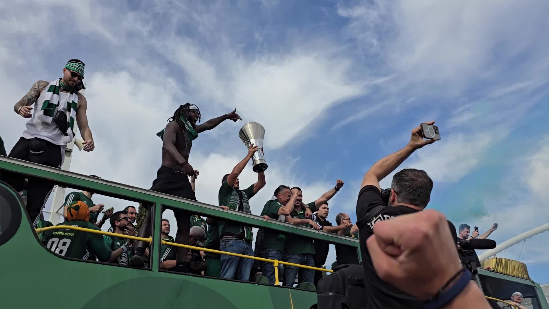 Panathinaikos AKTOR BC Celebrations With Fans After Winning EuroLeague Championship in Athens Greece