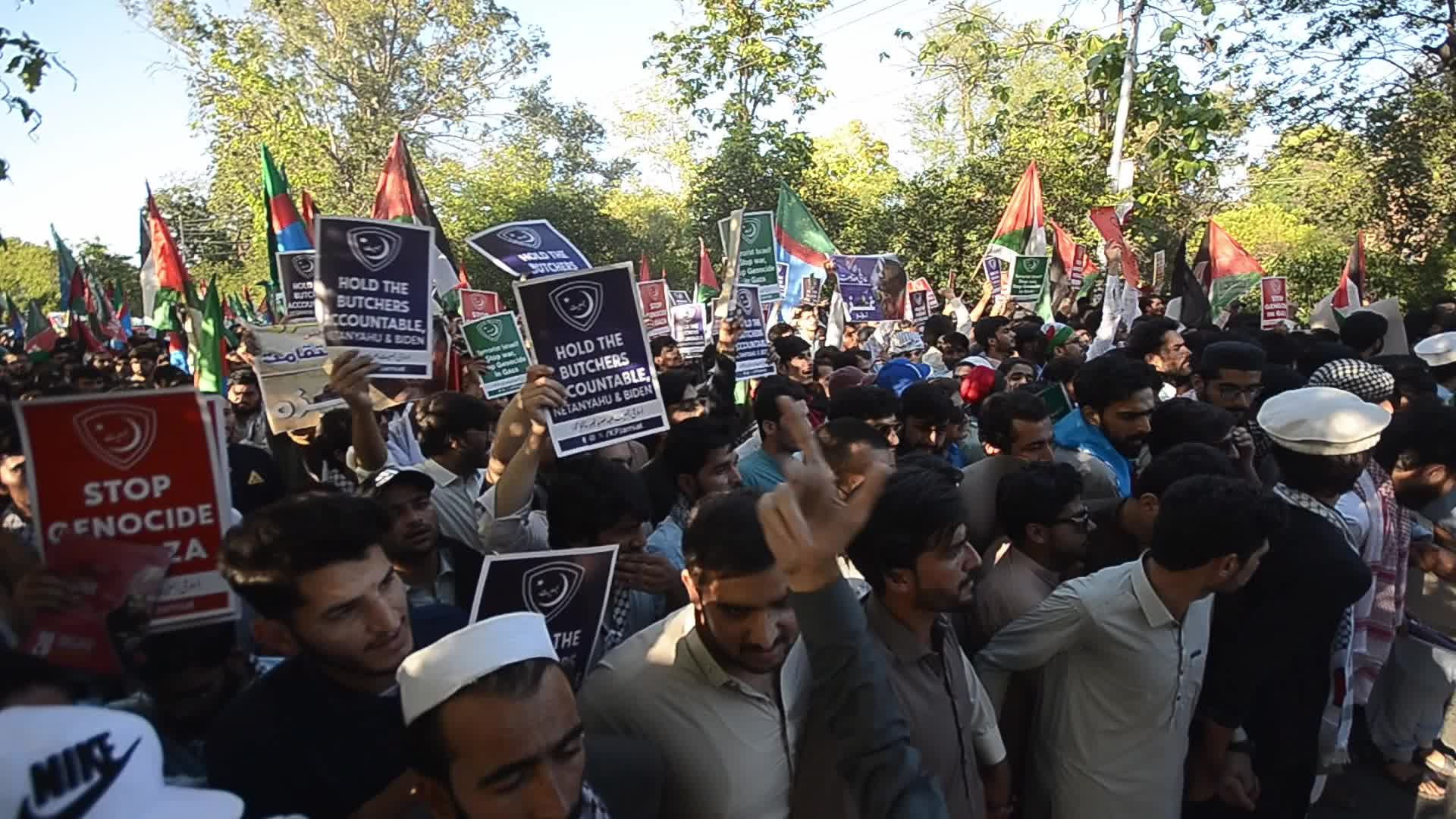 Pakistan's Jamaat-e-Islami party student wing rally in solidarity with the Palestinian people, in Peshawar 