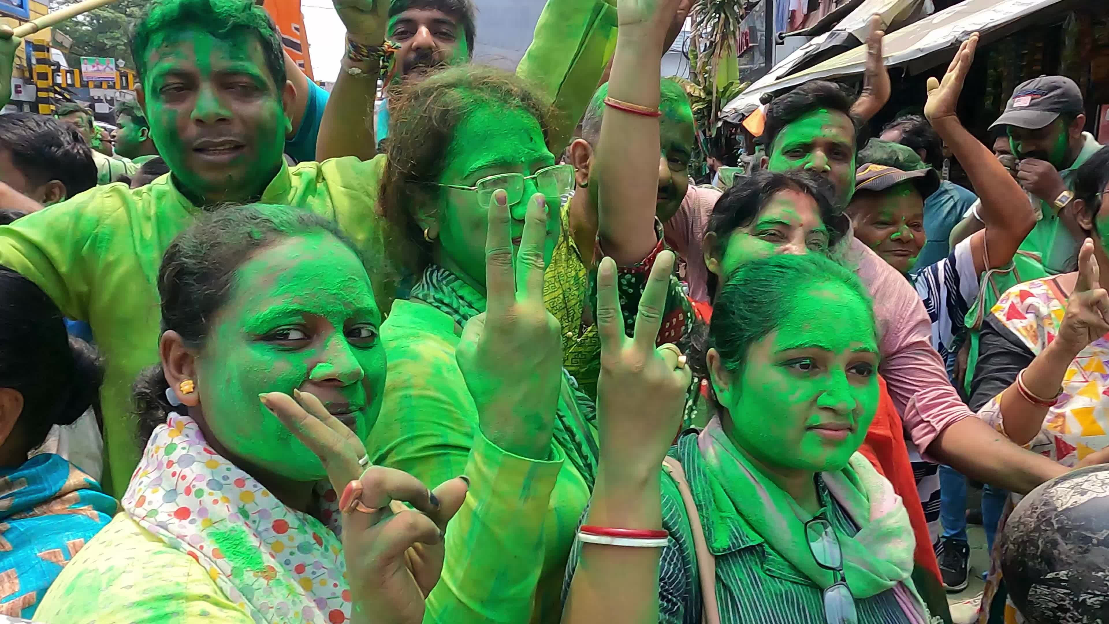 TMC Supporters Celebrate Majority Win In Lok Sabha Seats In West Bengal 