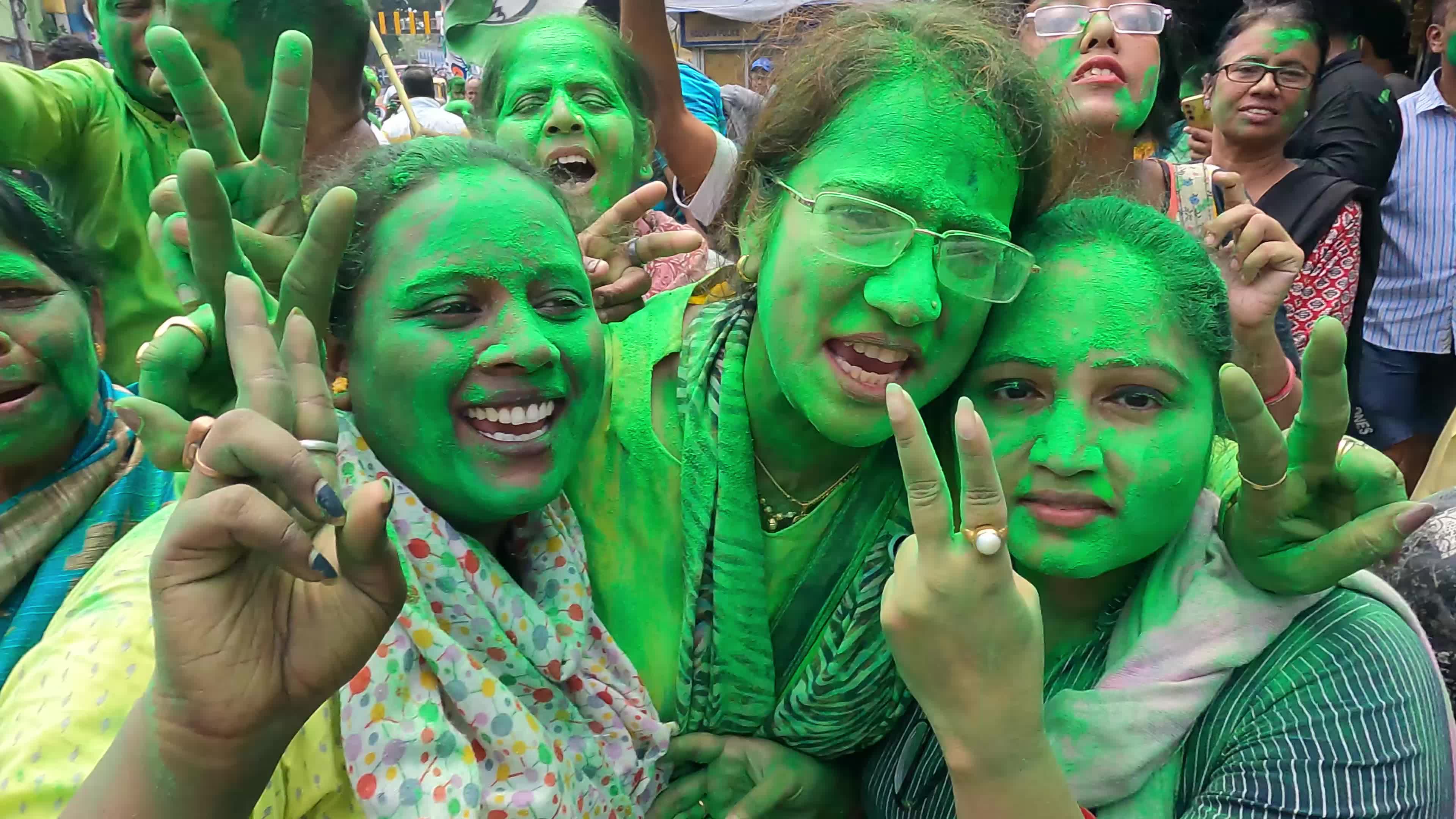 TMC Supporters Celebrate Majority Win In Lok Sabha Seats In West Bengal 