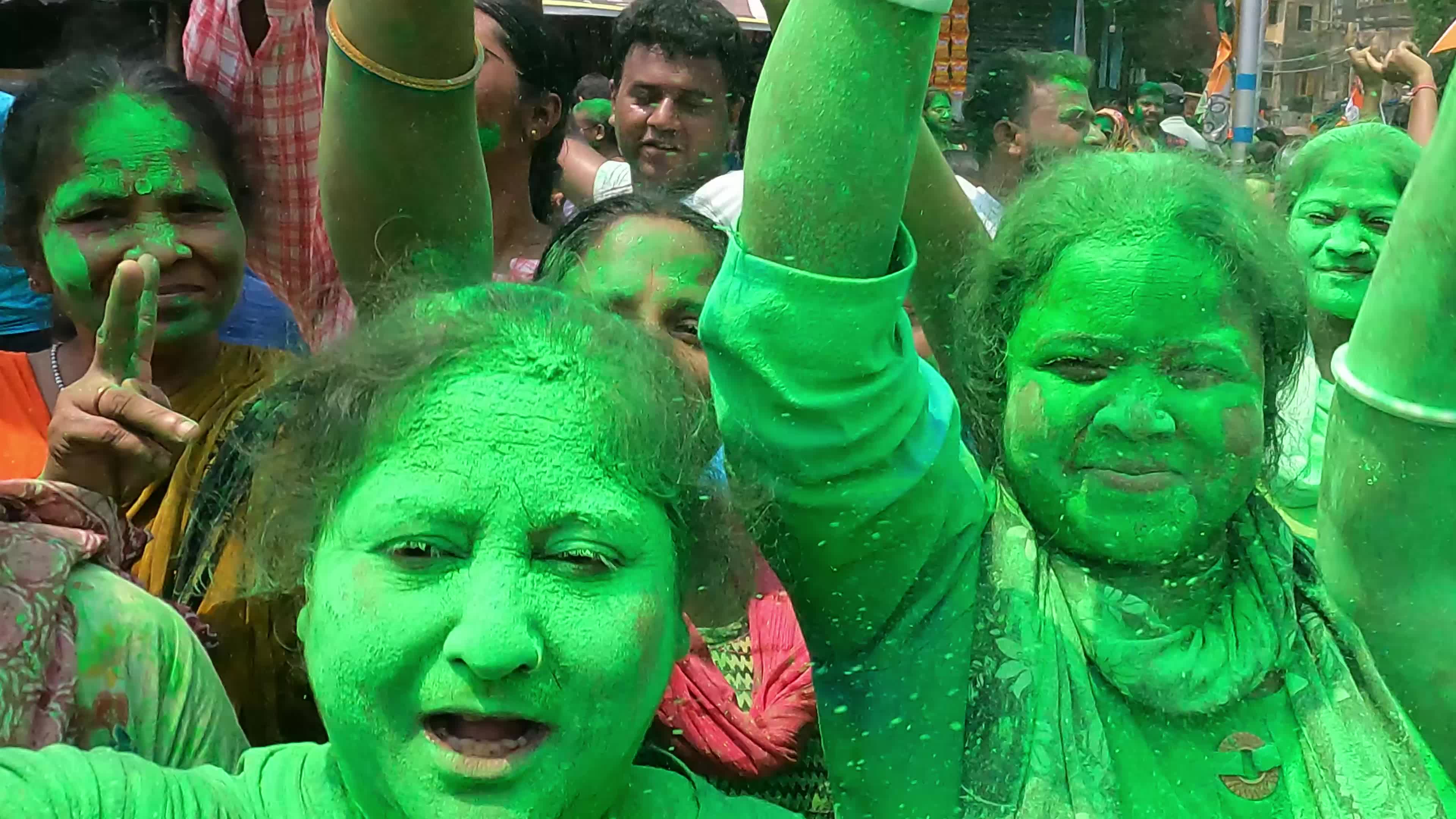 TMC Supporters Celebrate Majority Win In Lok Sabha Seats In West Bengal 